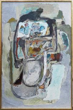 Large Antique French Avante Garde Abstract Expressionist Surreal Oil Painting