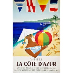 Dubois Visitez la côte d'Azur SNCF 1957 Original Poster Railway French Riviera