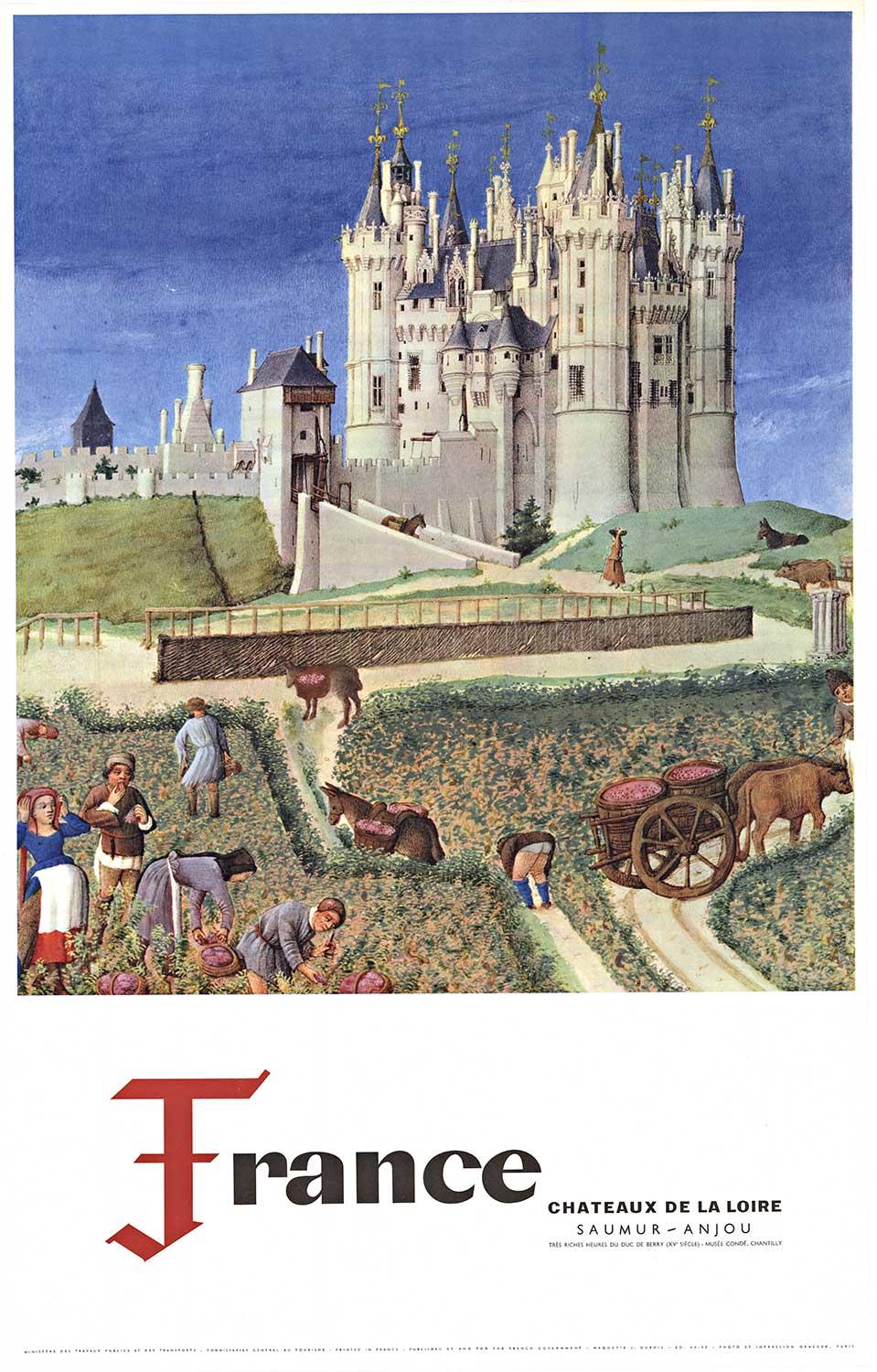 Jacques Dubois Landscape Print - Original 'France Chateaux de la Loire  Saumur - Anjou' vintage travel poster