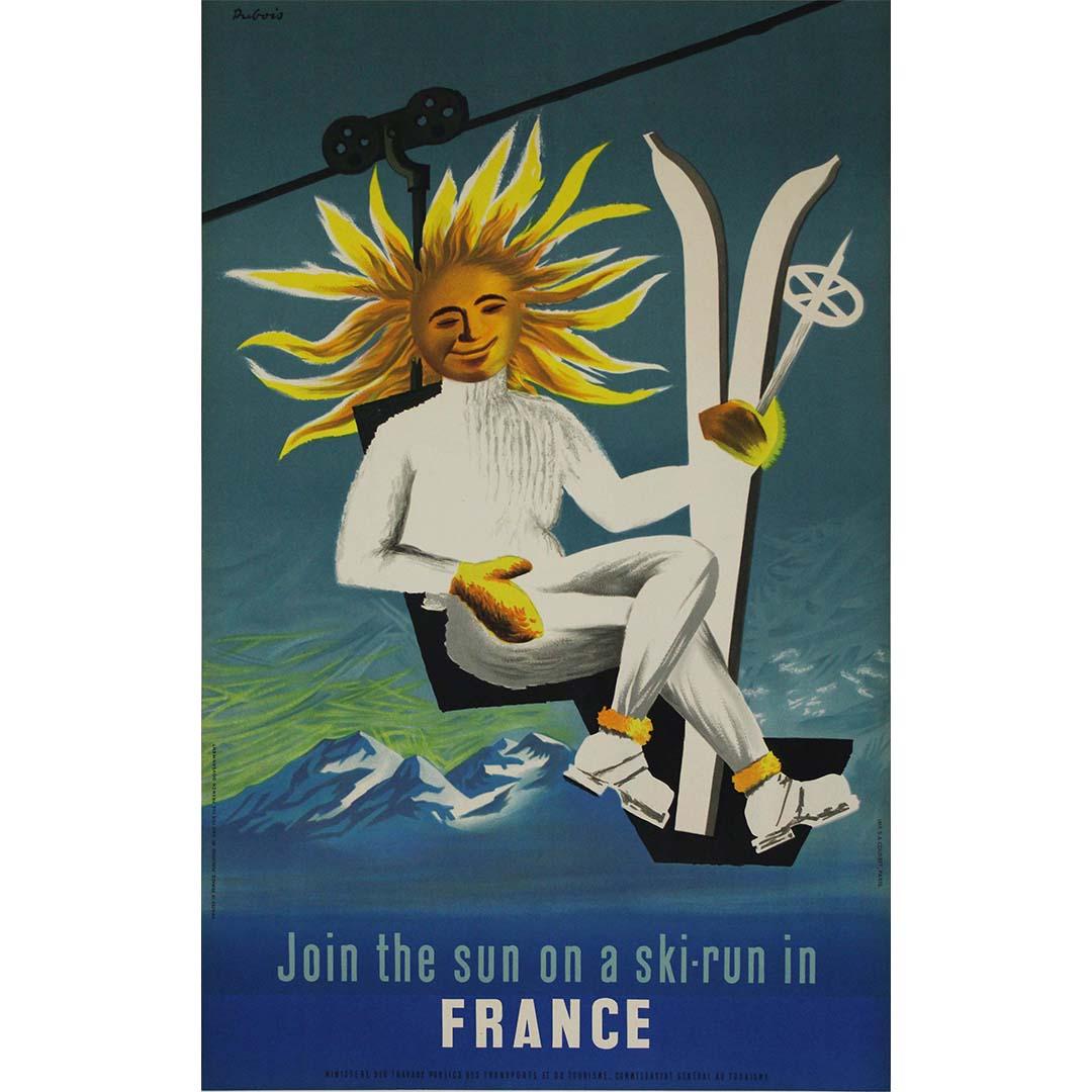 Original travel poster from 1950 by Dubois Join the sun on a ski run in France - Print by Jacques Dubois
