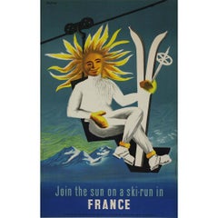 Retro Original travel poster from 1950 by Dubois Join the sun on a ski run in France