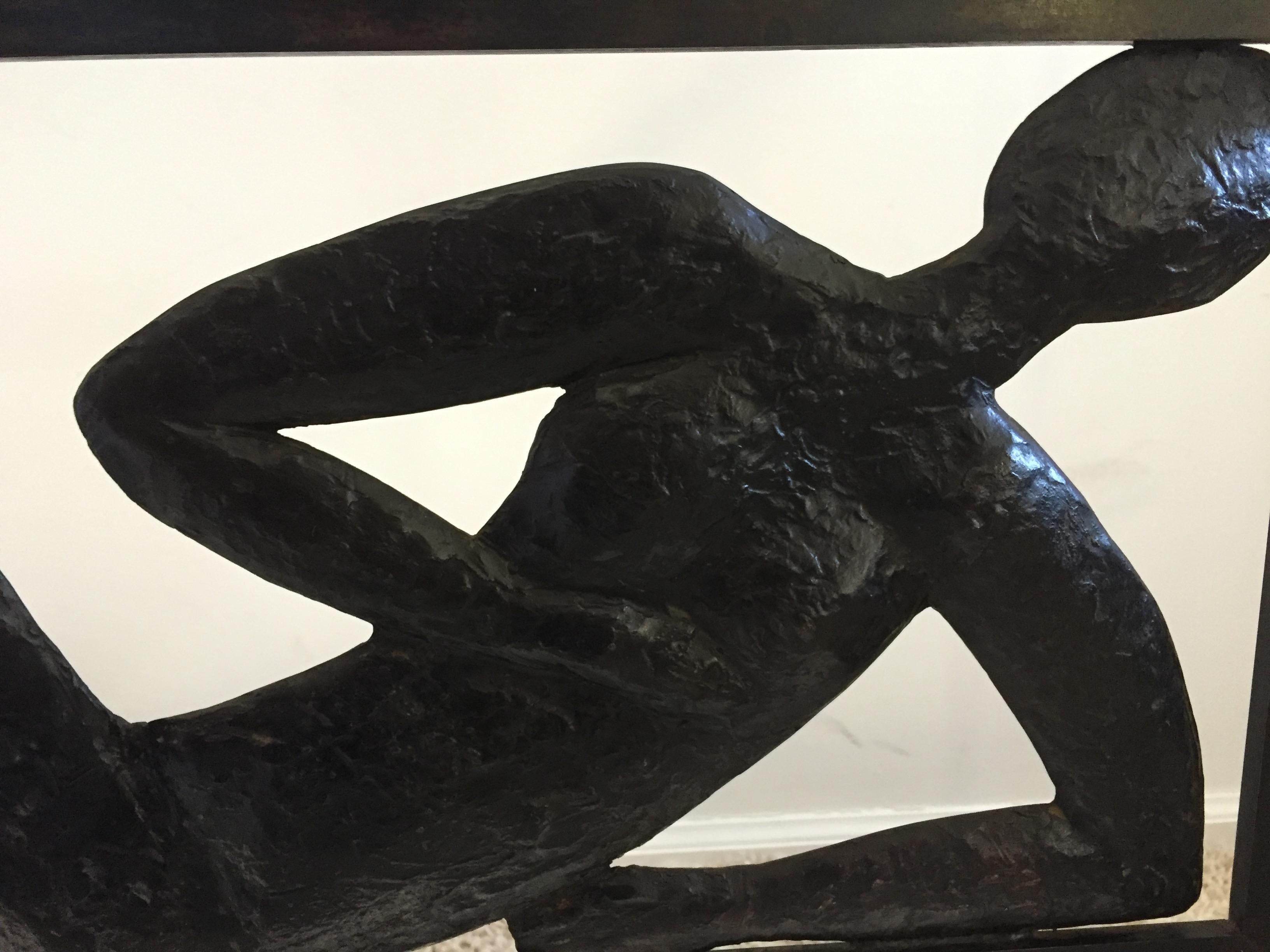 Mesa Iluminada Consola o Pedestal de Entrada Jacques Dufresne Art Decó Bronce Lacado en venta