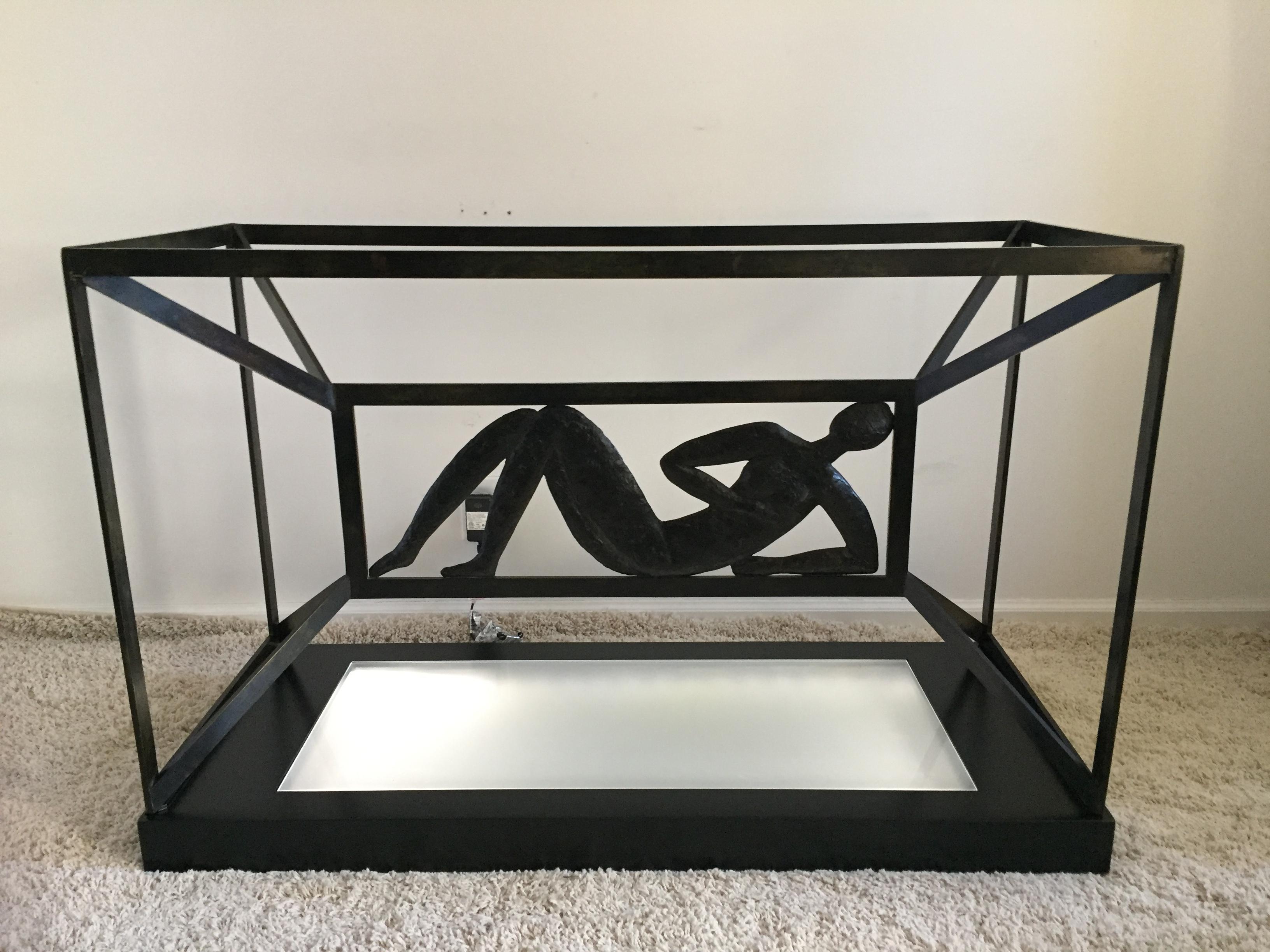 Mesa Iluminada Consola o Pedestal de Entrada Jacques Dufresne Art Decó Bronce en venta 1
