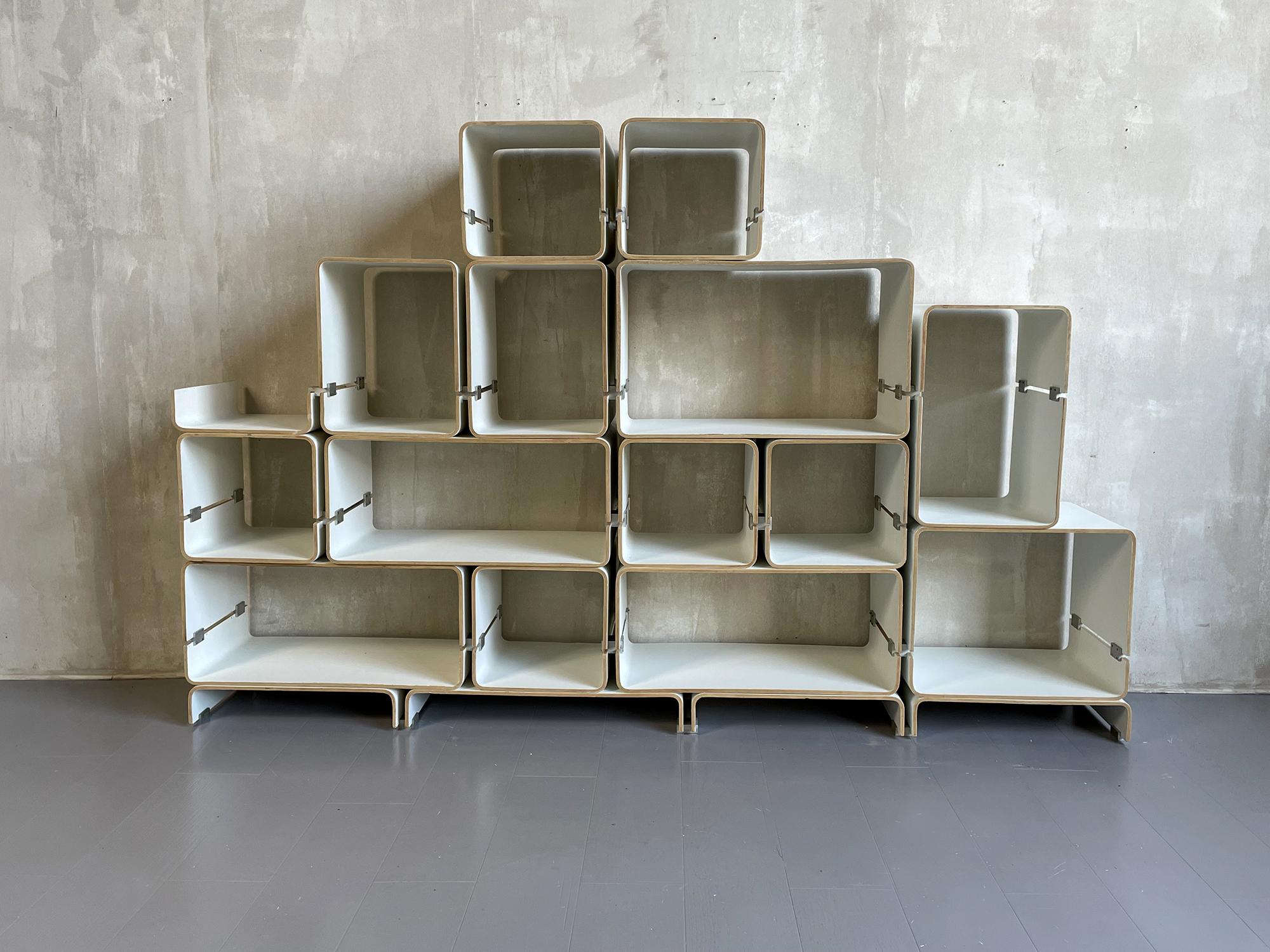 20th Century Jacques Dumond, Modular Bookcase in Curved Plywood, France, 1963