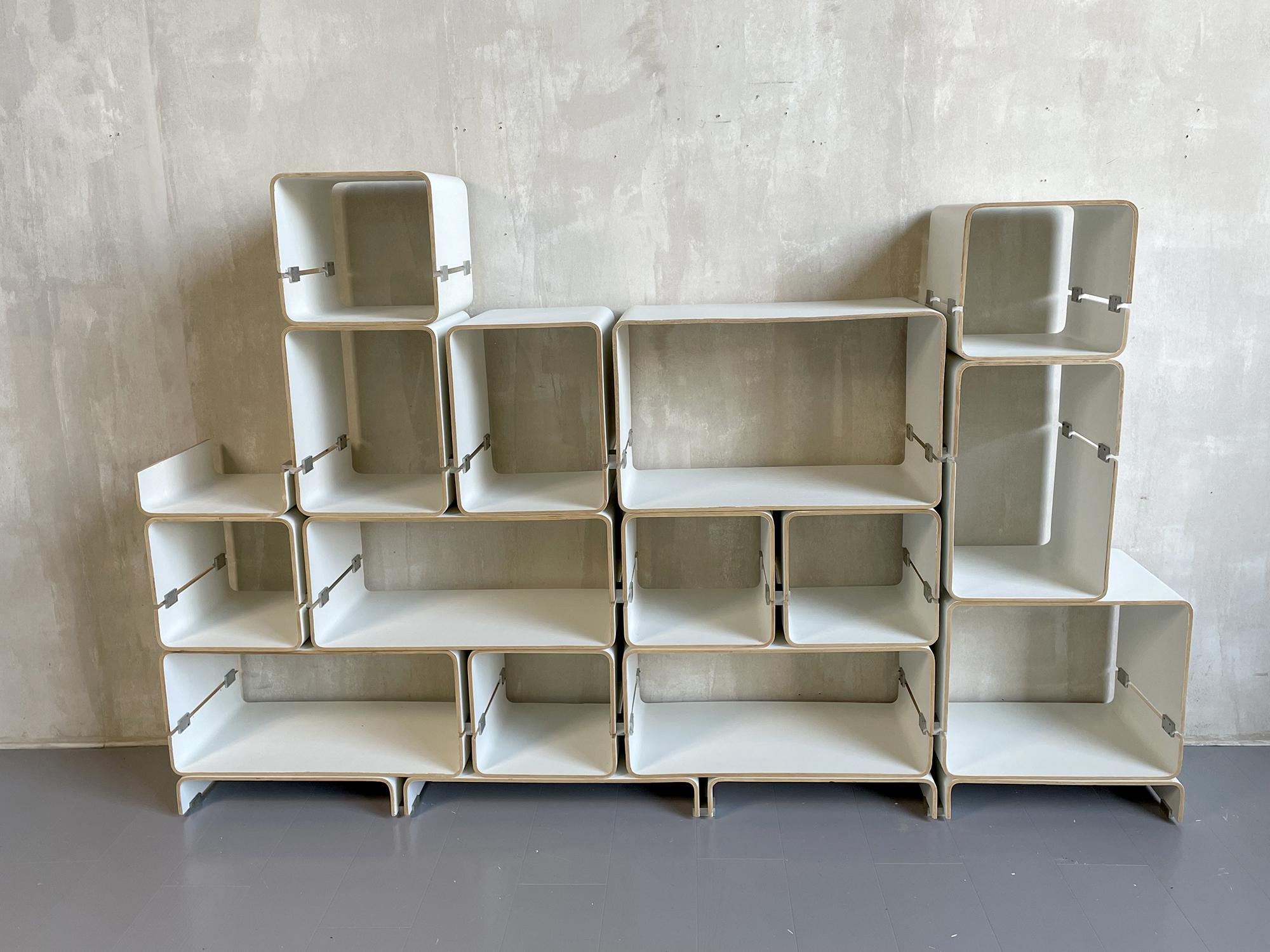 Mid-Century Modern Jacques Dumond, Modular Bookcase in Curved Plywood, France, 1963