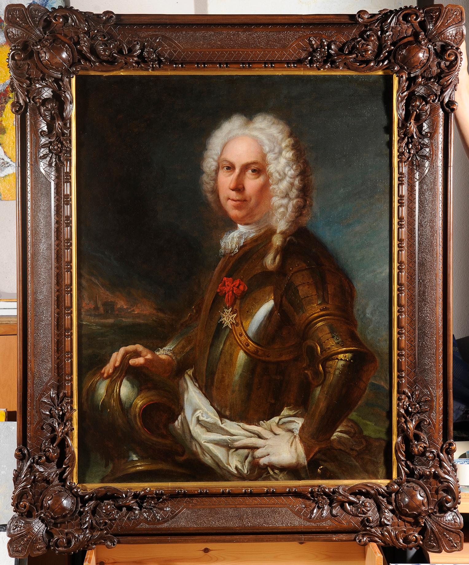 Portrait of a man in armor - Painting by Jacques Dumont called Dumont Le Romain