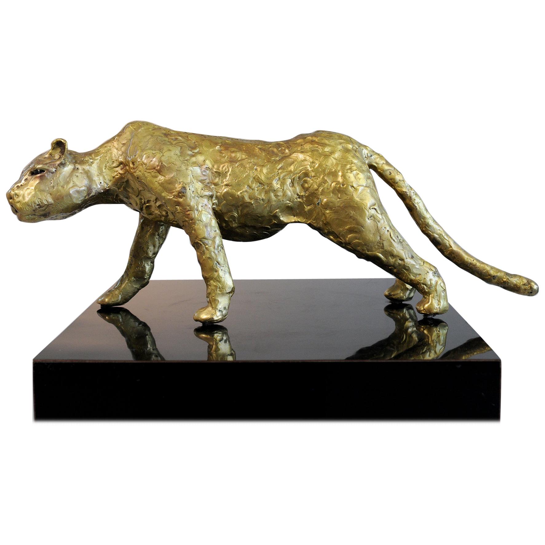 Jacques Duval-Brasseur Panthère in gilded bronze, France, 1970 For Sale