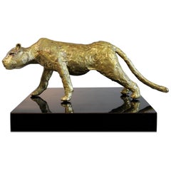 Vintage Jacques Duval-Brasseur Panthère in gilded bronze, France, 1970