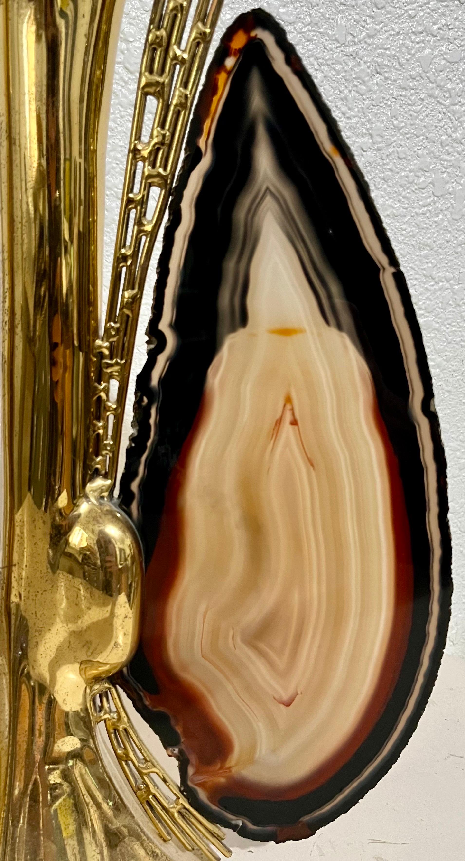 Paar französische Kerzenständer aus Messing und Roh Mineralachat, Skulptur, Kunst, Skulptur, 1970er Jahre im Angebot 8