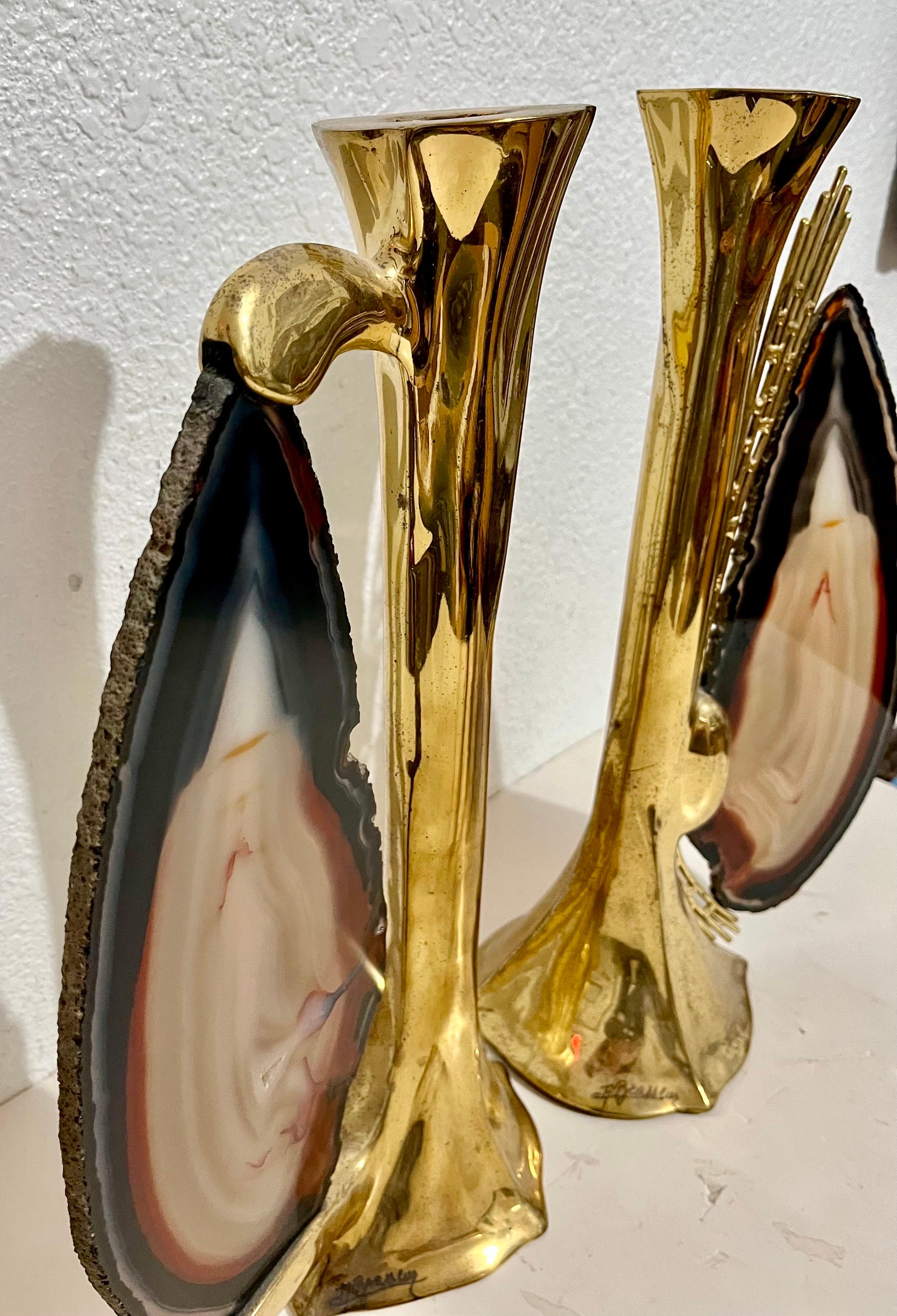 Paar französische Kerzenständer aus Messing und Roh Mineralachat, Skulptur, Kunst, Skulptur, 1970er Jahre im Angebot 4