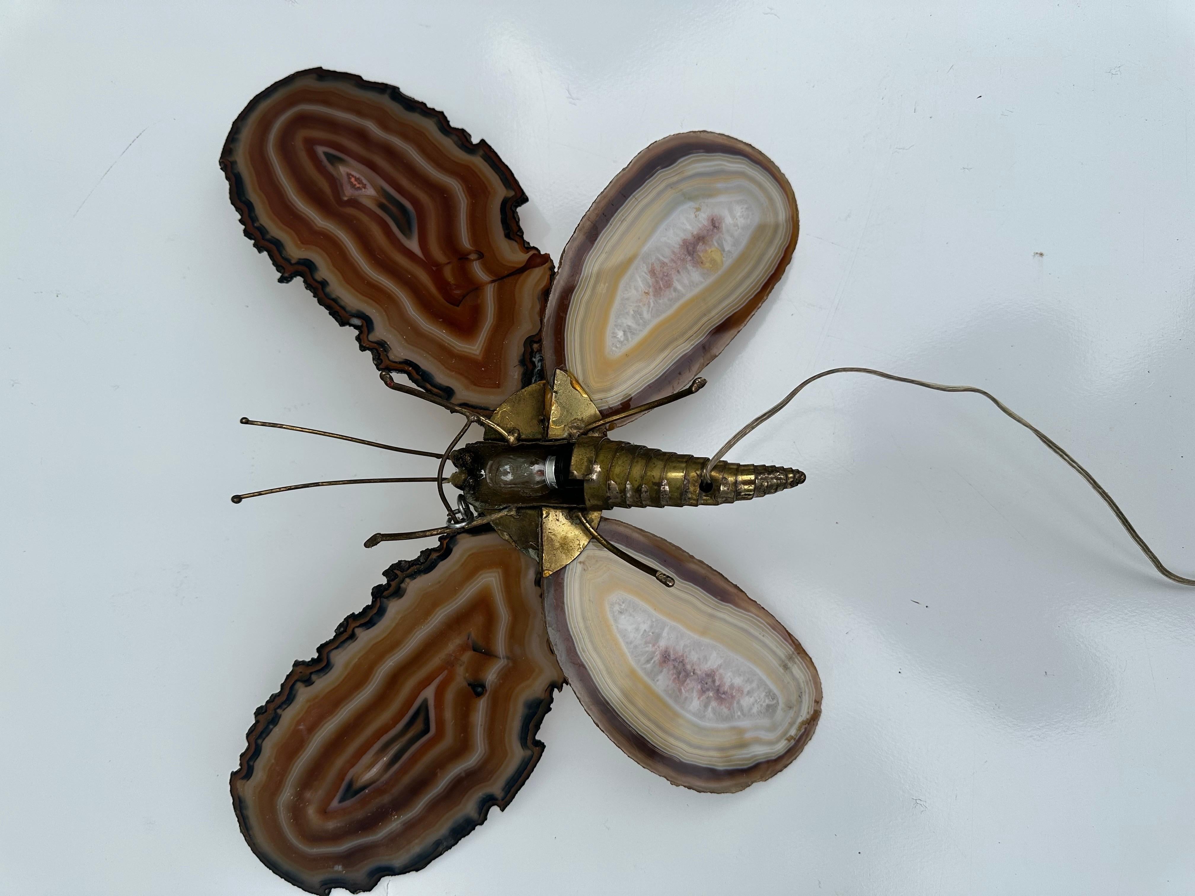 Jacques Duval Brasseur agate and brass Butterfly wall  Sconce  For Sale 5