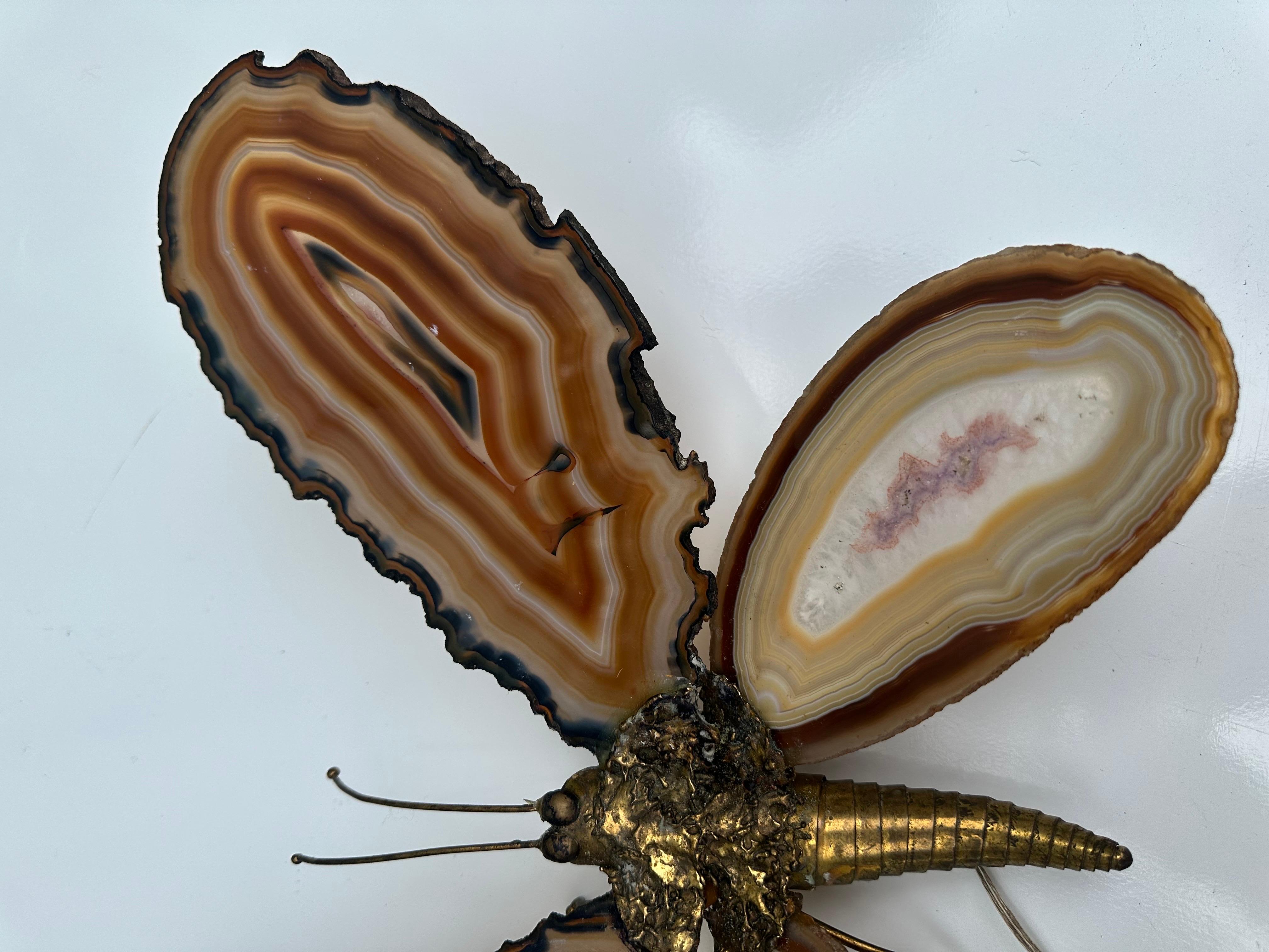 Jacques Duval Brasseur agate and brass Butterfly wall  Sconce  For Sale 1