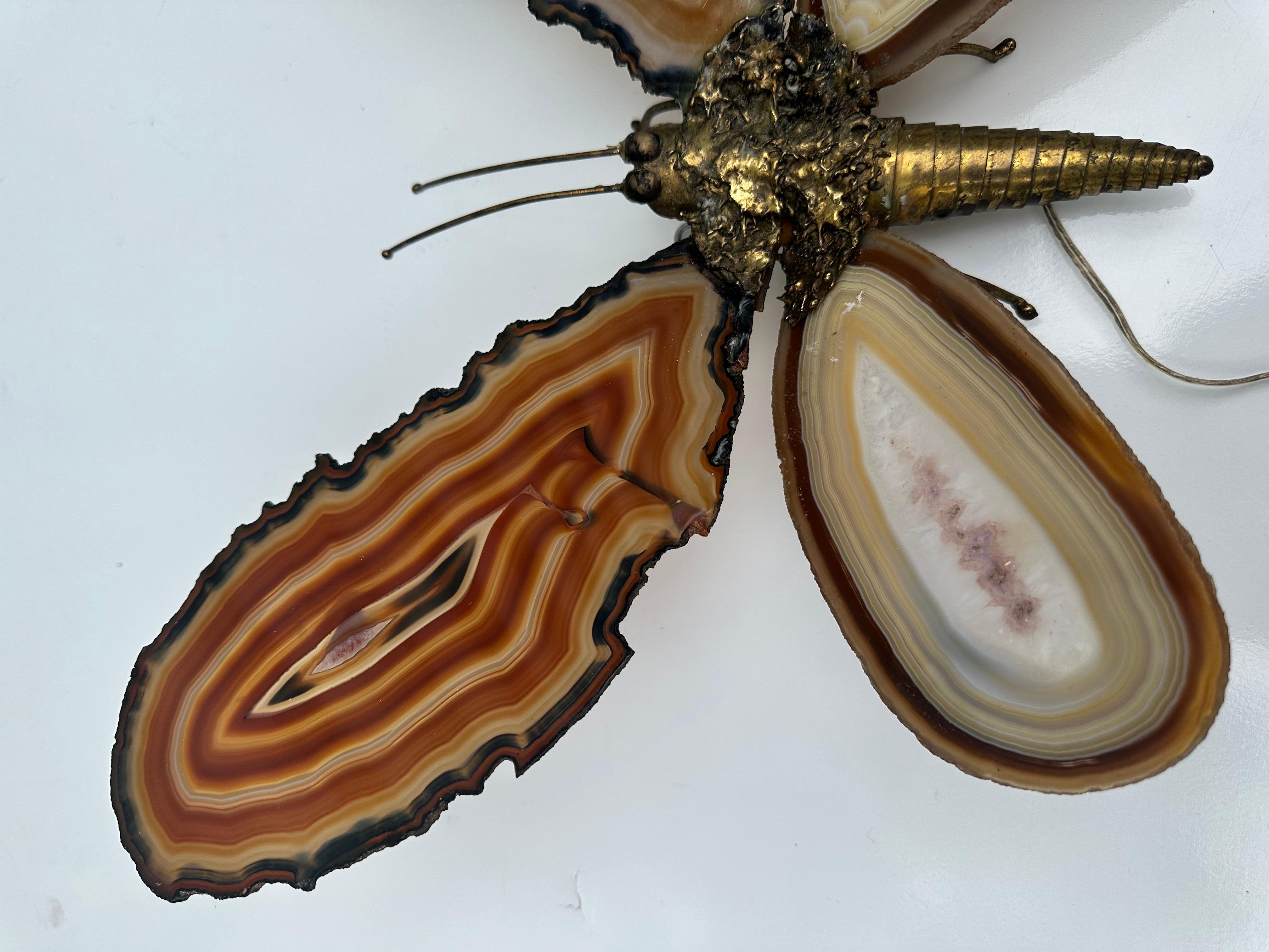 Jacques Duval Brasseur agate and brass Butterfly wall  Sconce  For Sale 2