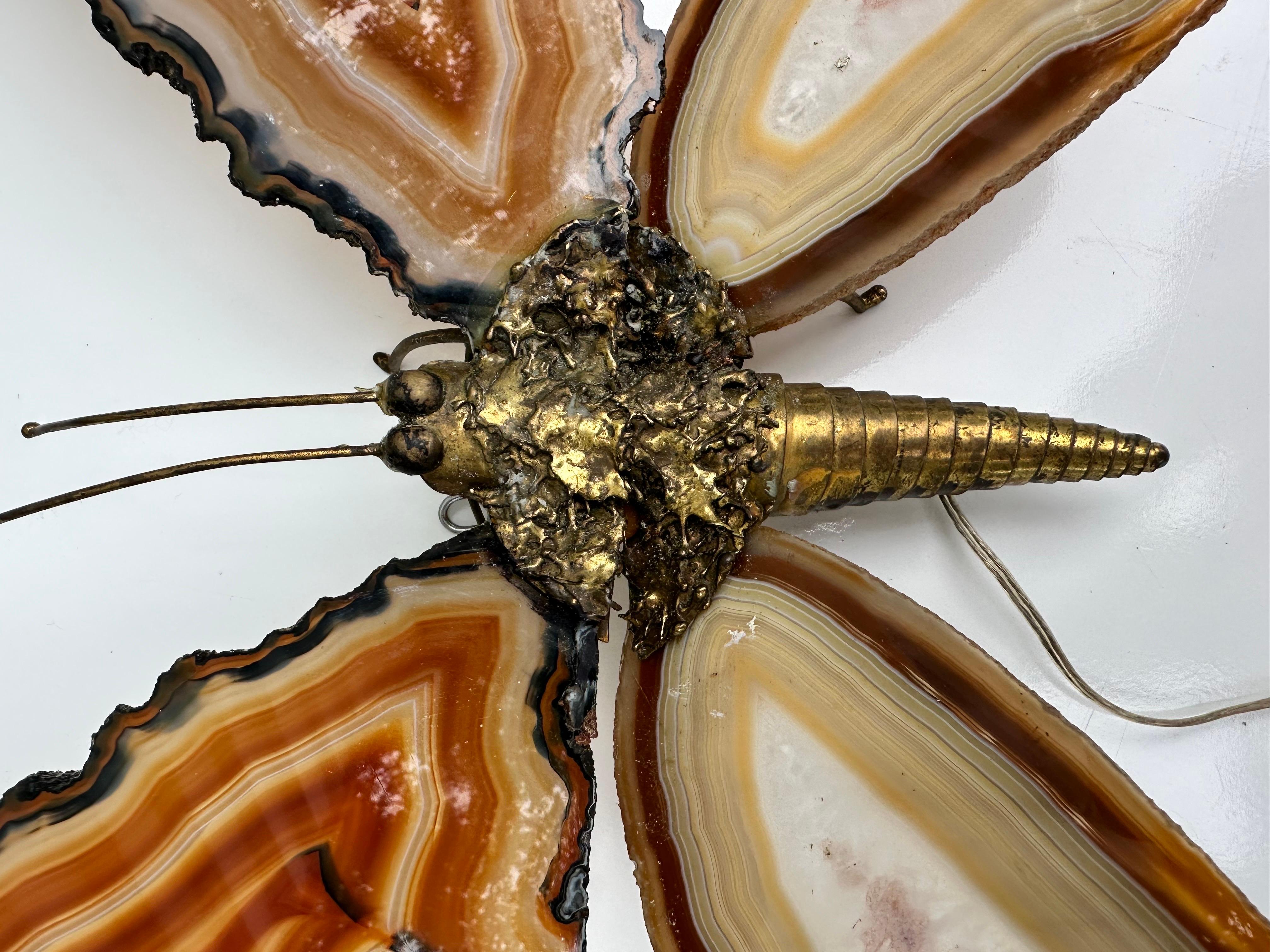 Jacques Duval Brasseur agate and brass Butterfly wall  Sconce  For Sale 3