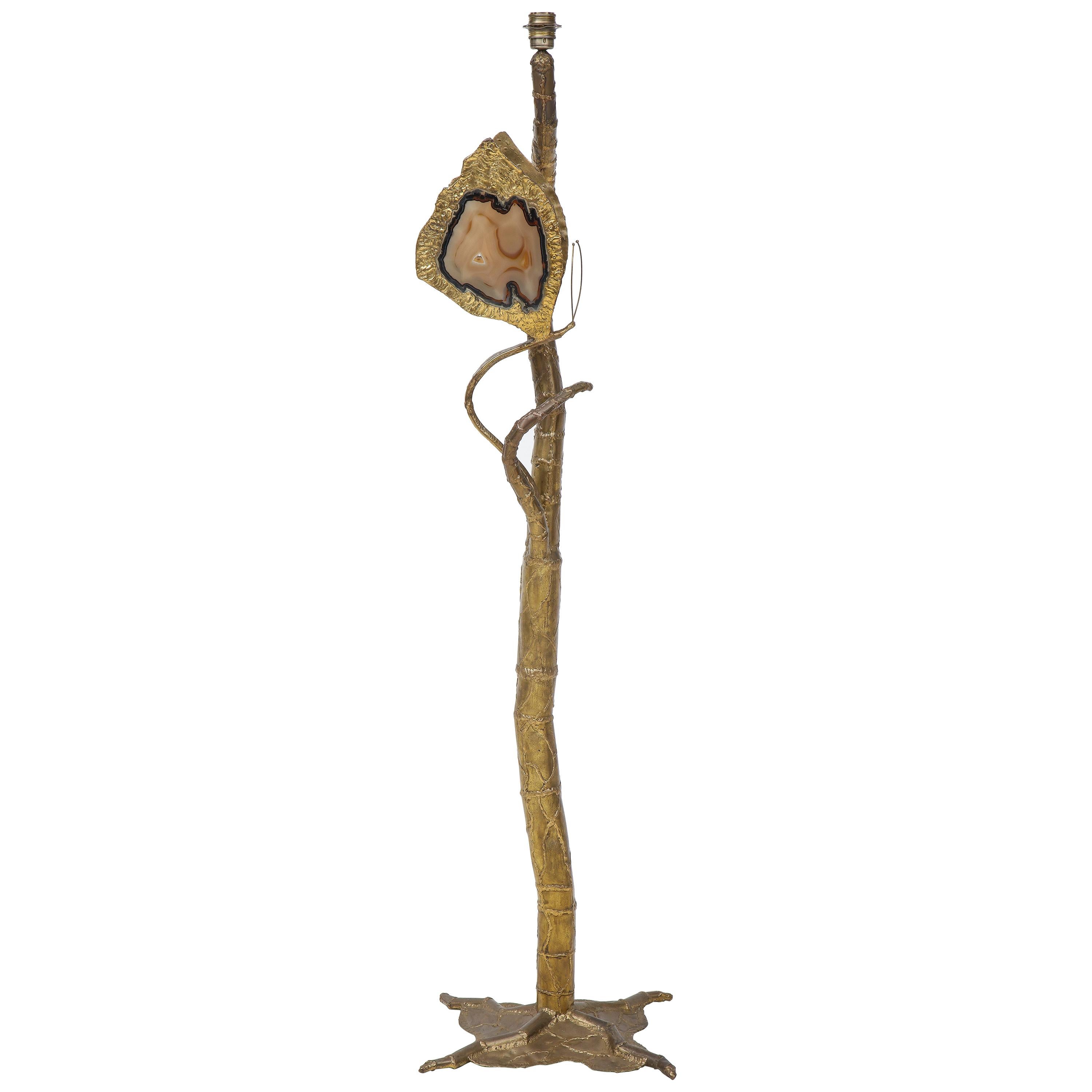 Jacques Duval-Brasseur Brass, Agate Butterfly Floor Lamp For Sale