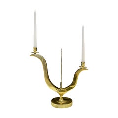 Jacques Duval-Brasseur Candelabrum In Brass With Exotic Onyx 1970s 'Signed'