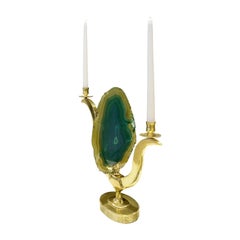 Jacques Duval-Brasseur Candelabrum In Brass With Exotic Onyx 1970s 'Signed'