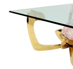 Jacques Duval-Brasseur Coffee Table with Mounted Rose Quartz 1970s 'Signed'