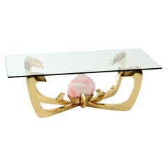 Jacques Duval-Brasseur Coffee Table with Mounted Rose Quartz 1970s 'Signed'