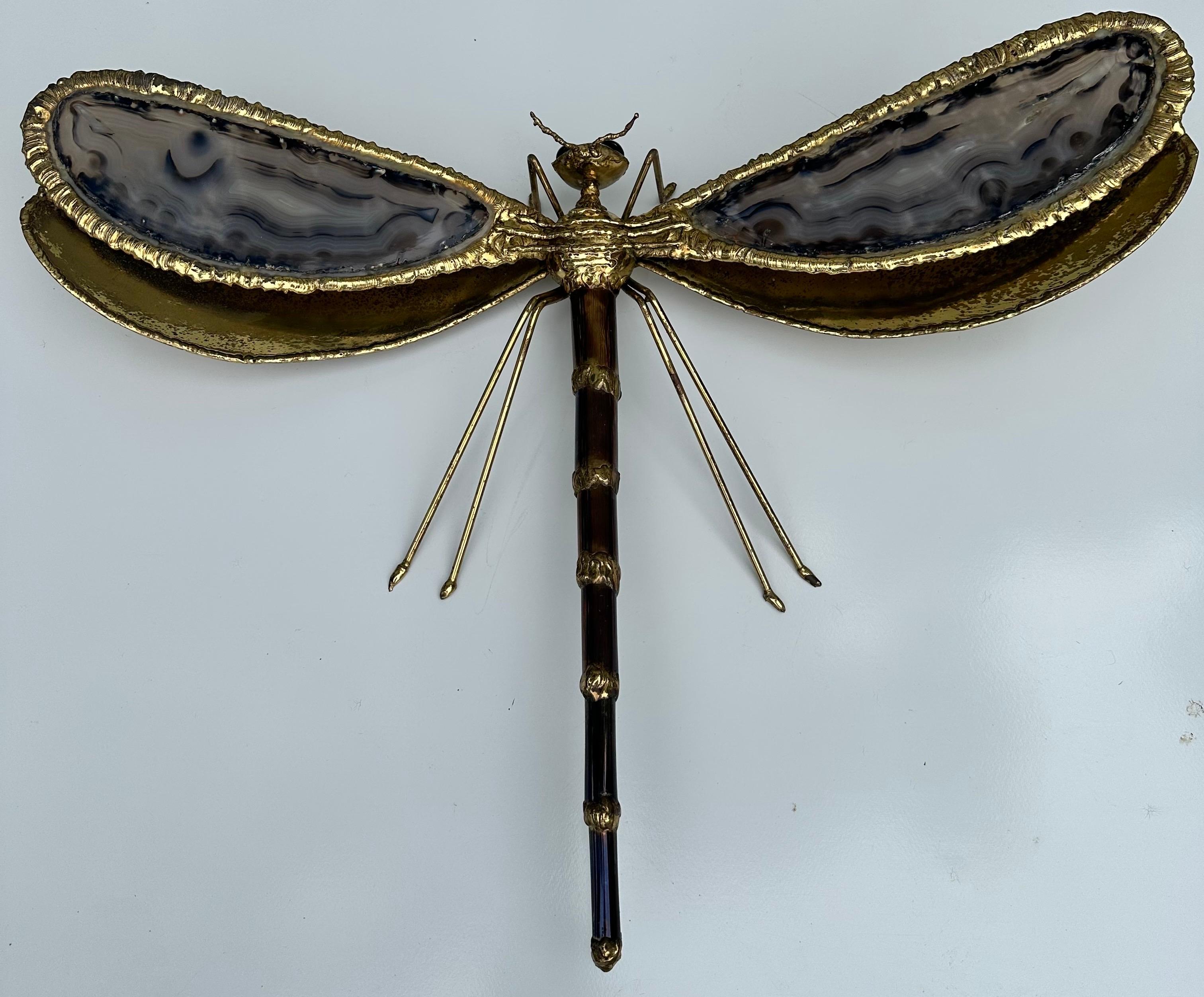 Jacques Duval Brasseur Dragonfly Brass And Agate Sconce  For Sale 4