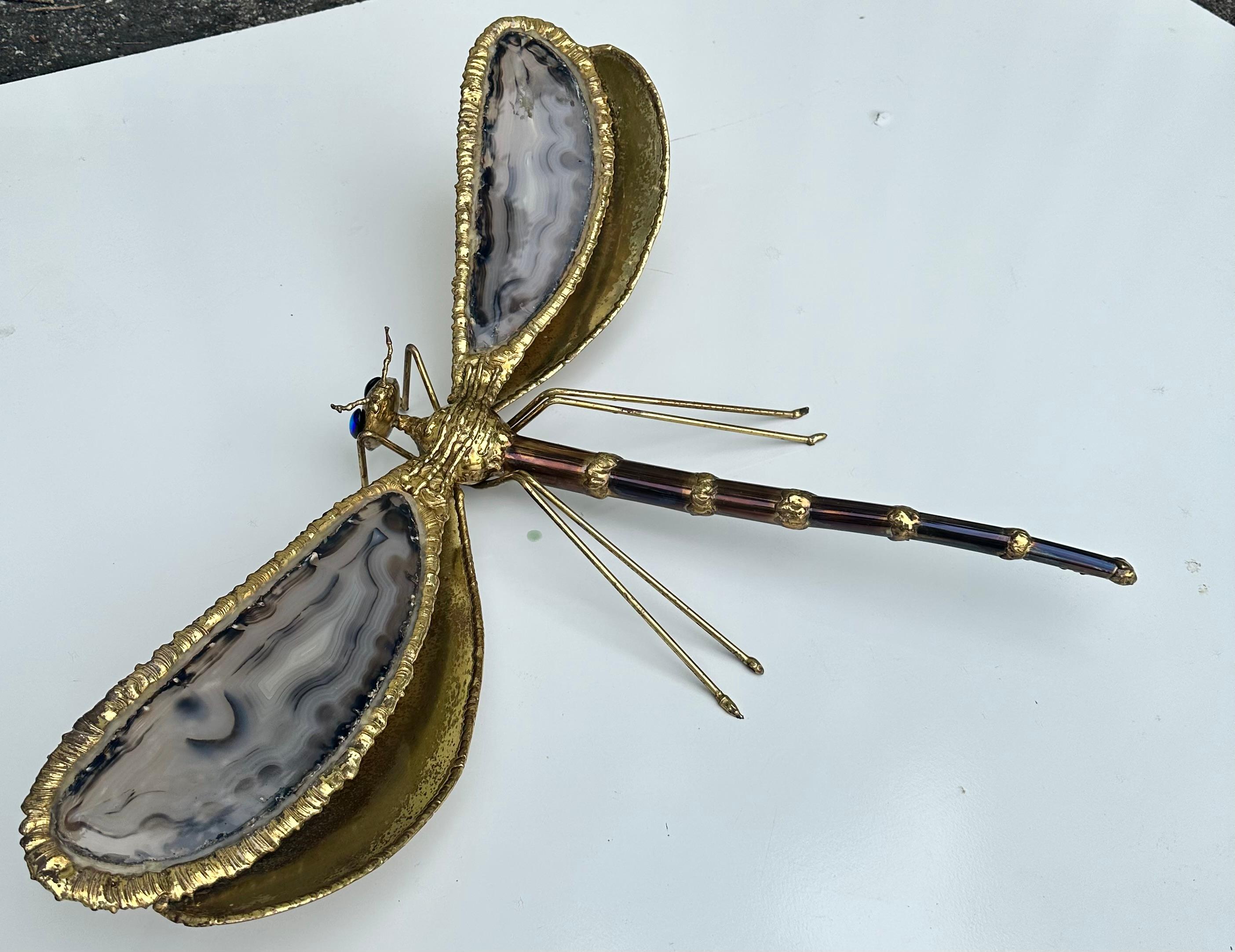 Jacques Duval Brasseur Dragonfly Brass And Agate Sconce  For Sale 6