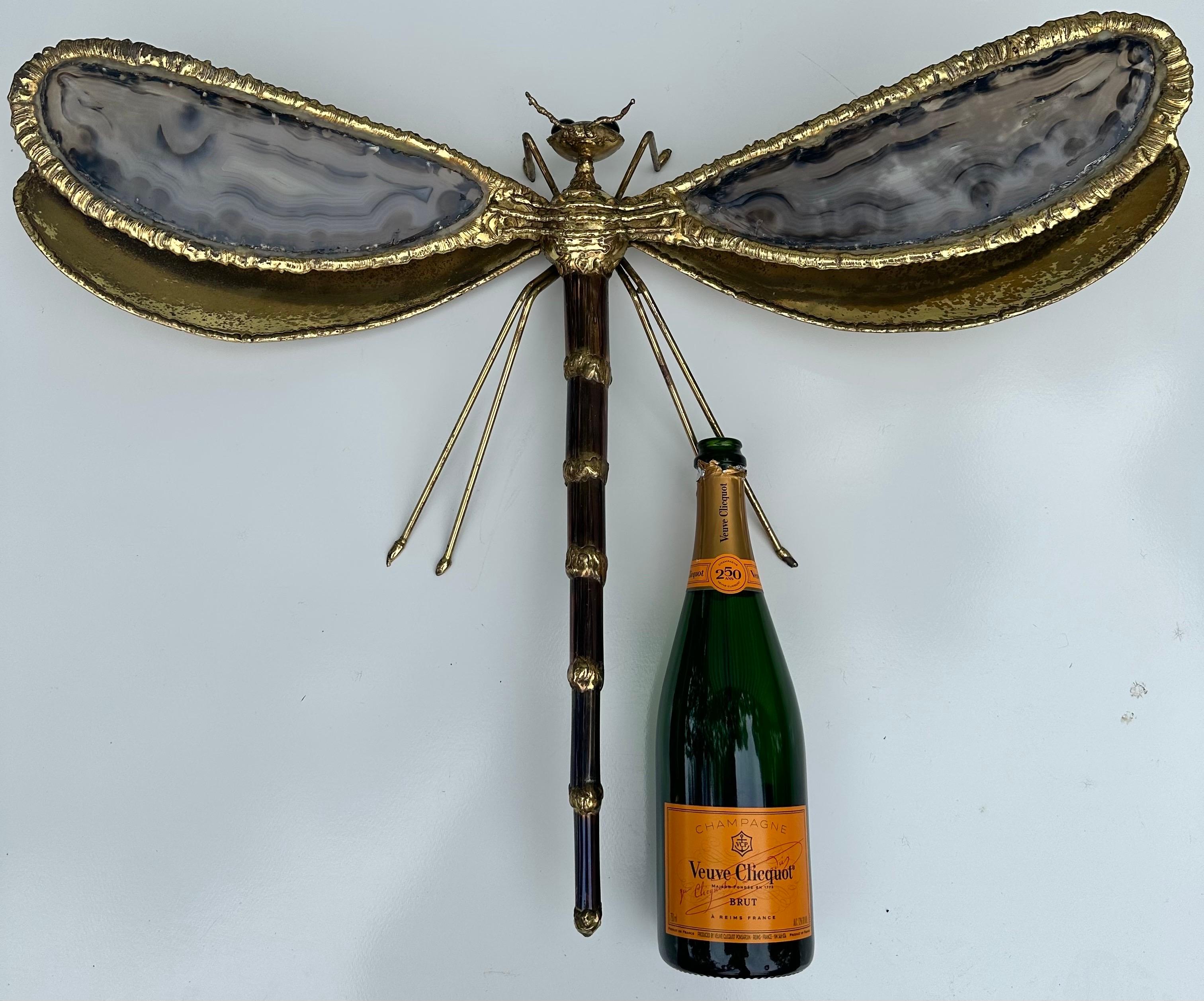 Jacques Duval Brasseur Dragonfly Brass And Agate Sconce  In Good Condition For Sale In Miami, FL
