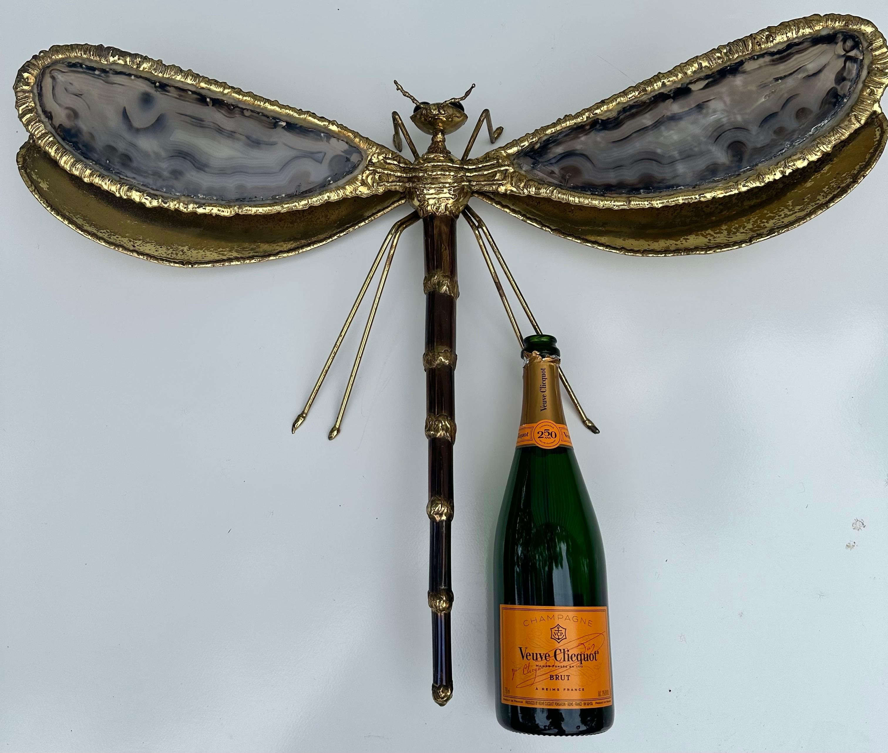 Late 20th Century Jacques Duval Brasseur Dragonfly Brass And Agate Sconce  For Sale