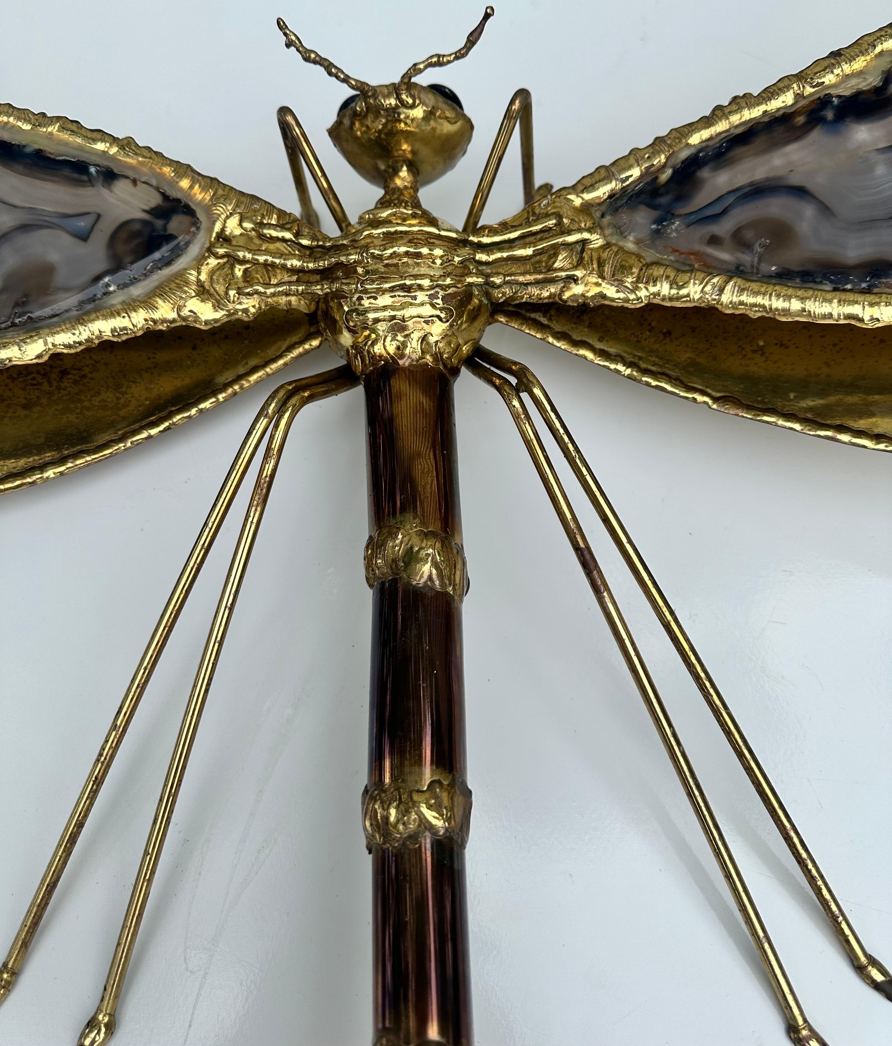 Jacques Duval Brasseur Dragonfly Brass And Agate Sconce  For Sale 3