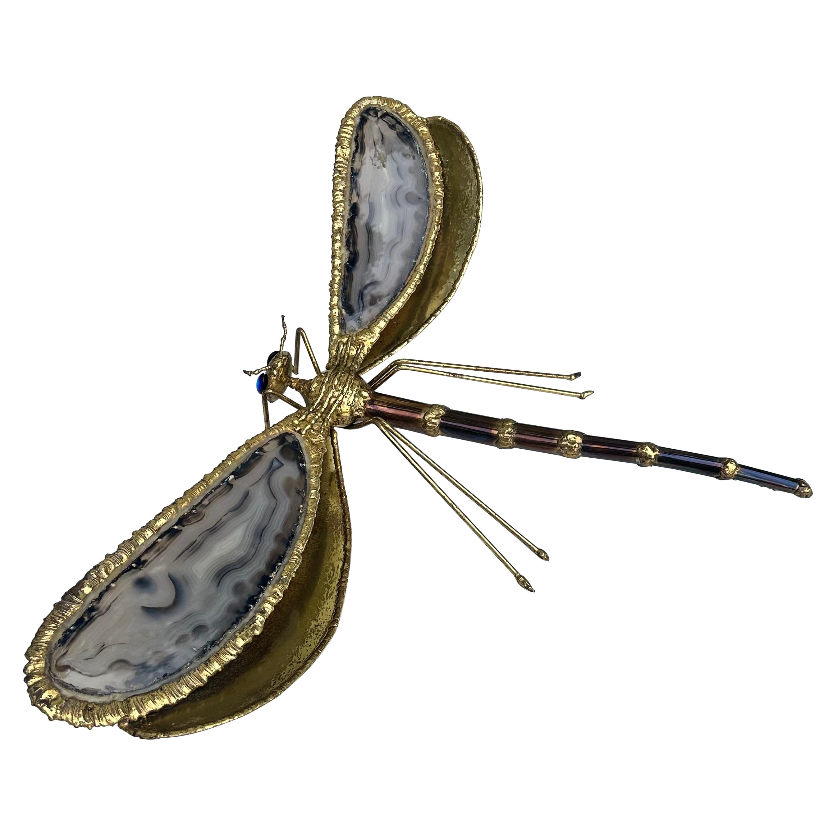 Jacques Duval Brasseur Dragonfly Brass And Agate Sconce For Sale