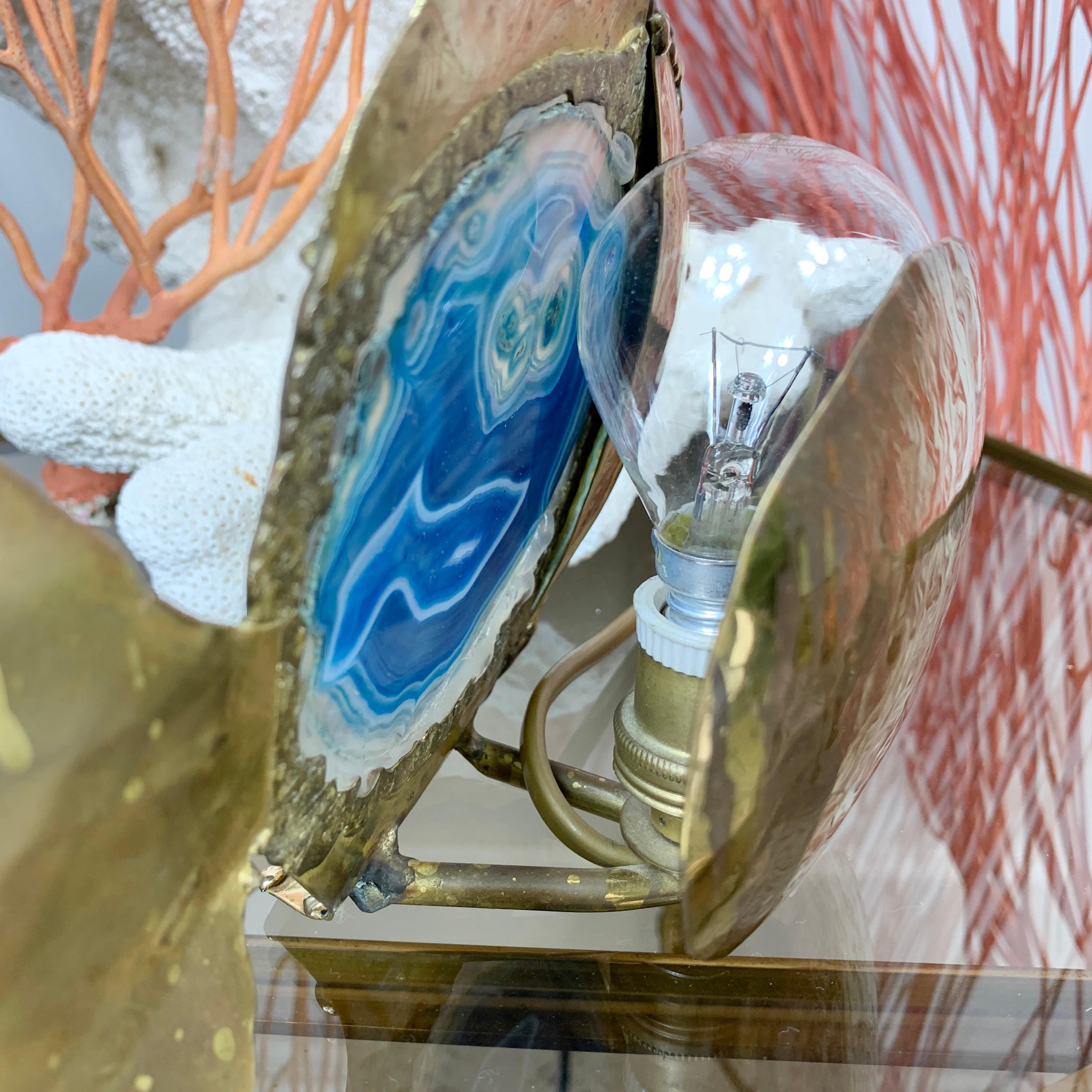 Jacques Duval-Brasseur Illuminated Blue Agate, Gold Fish Lamp For Sale 1