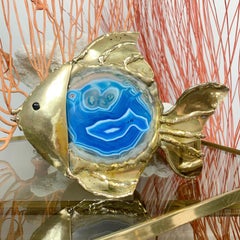 Jacques Duval-Brasseur Illuminated Blue Agate, Gold Fish Lamp