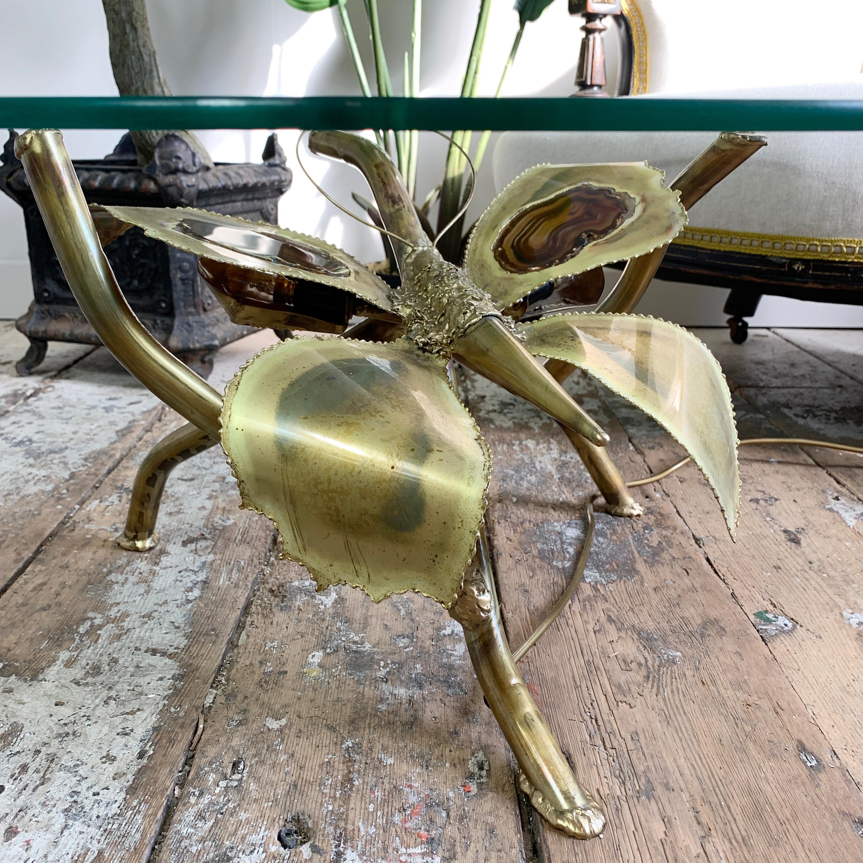 Late 20th Century Jacques Duval Brasseur Illuminated Gold Butterfly Coffee Table For Sale