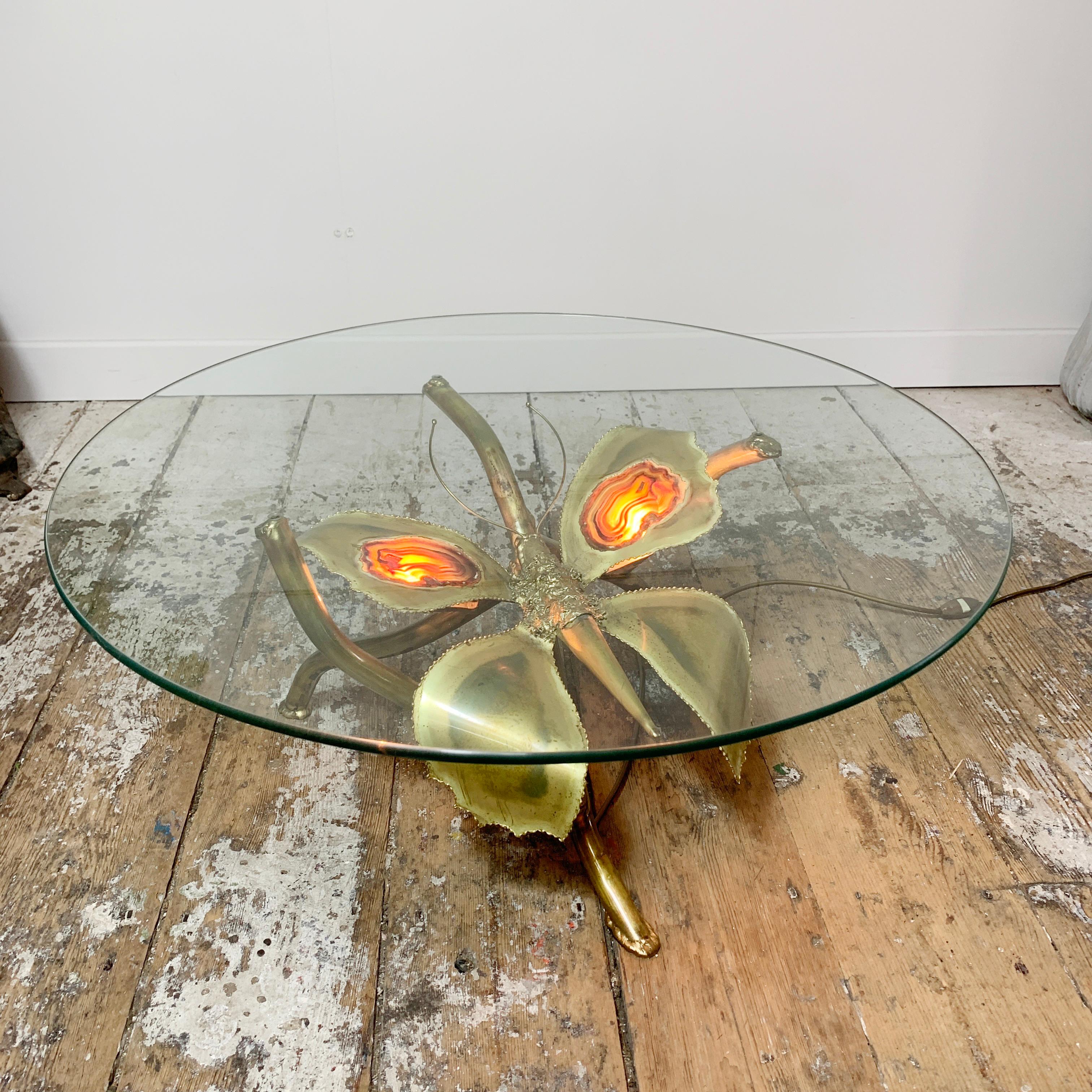Jacques Duval Brasseur Illuminated Gold Butterfly Coffee Table For Sale 2