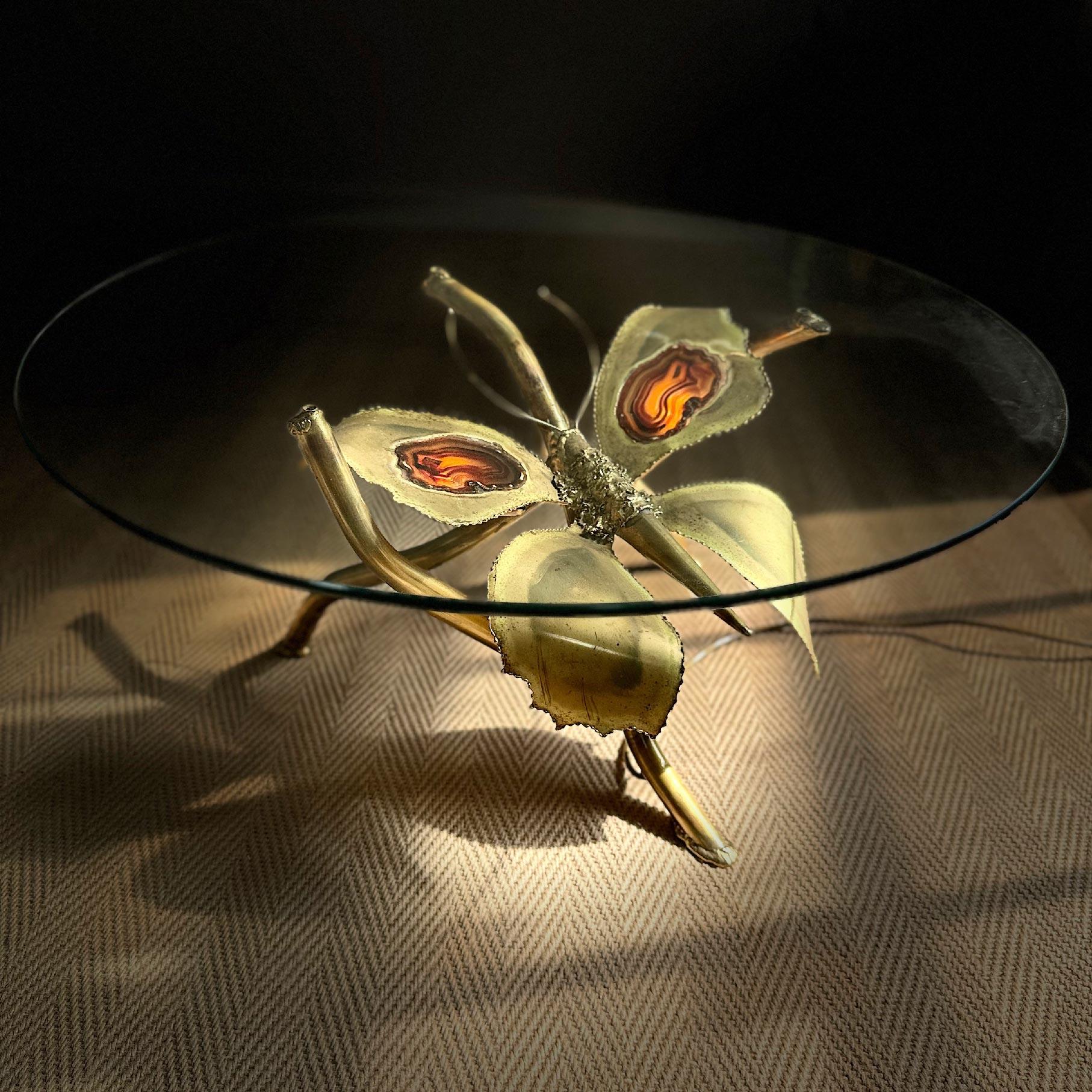 Jacques Duval Brasseur Illuminated Gold Butterfly Coffee Table For Sale 4