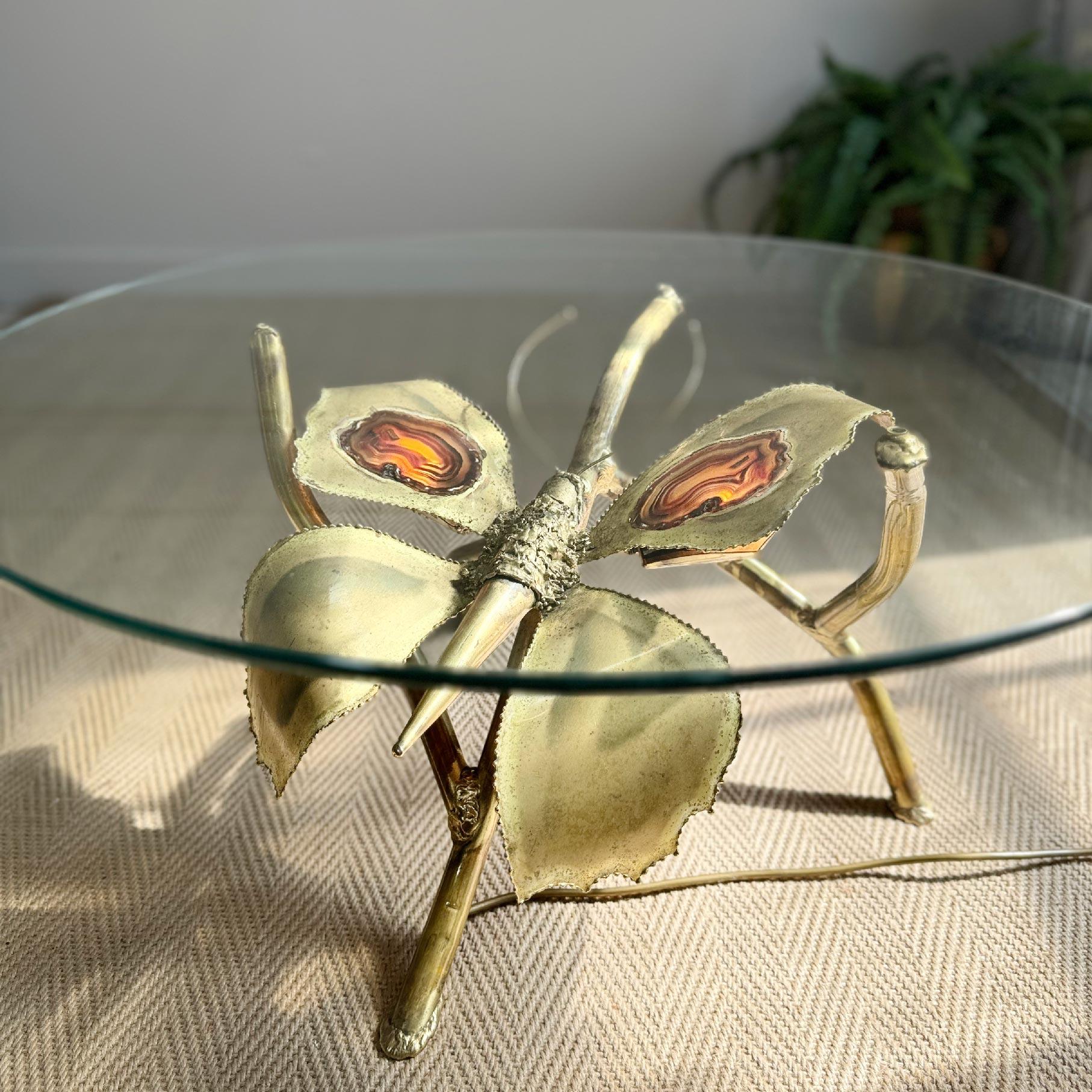 Jacques Duval Brasseur Illuminated Gold Butterfly Coffee Table For Sale 5
