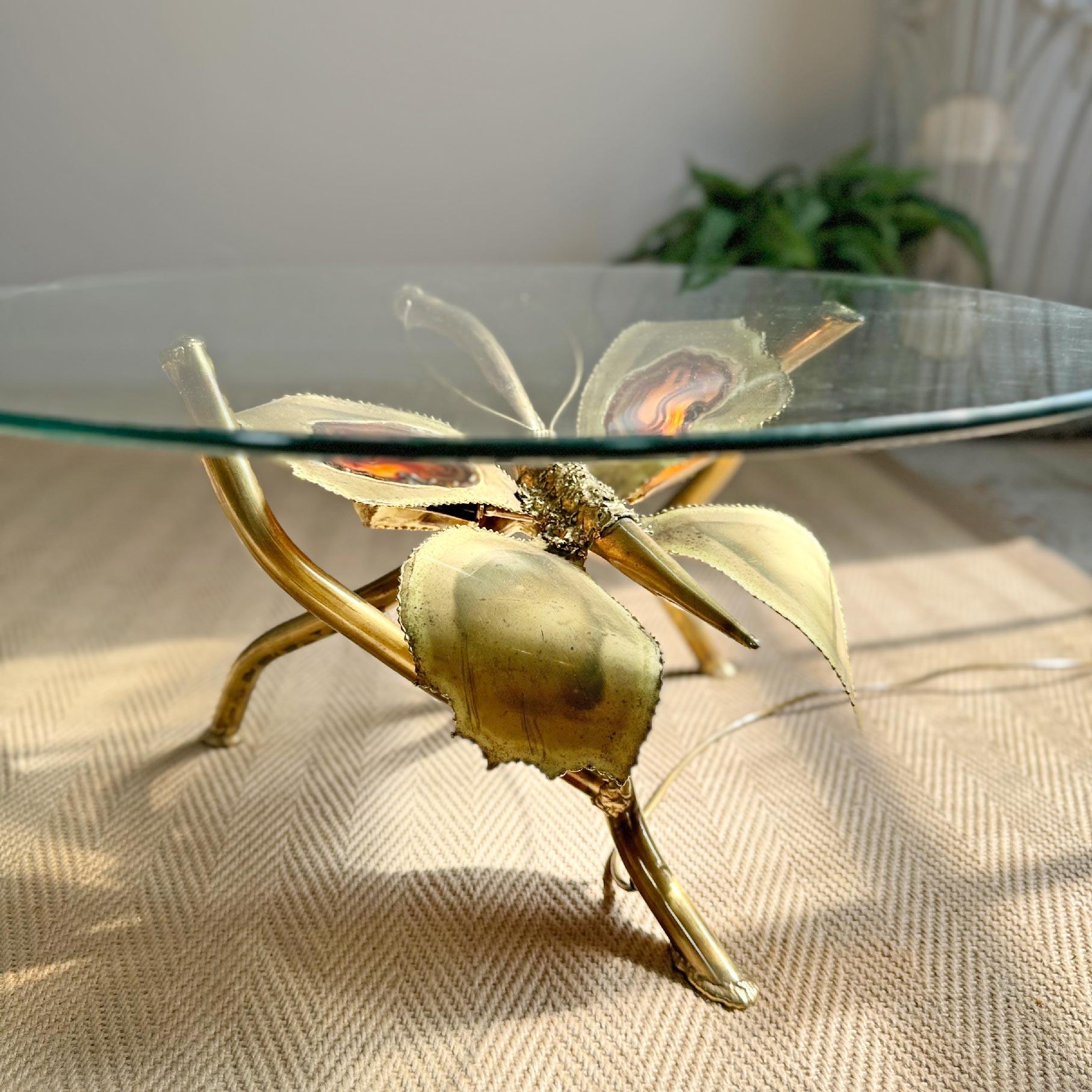 Jacques Duval Brasseur Illuminated Gold Butterfly Coffee Table For Sale 6