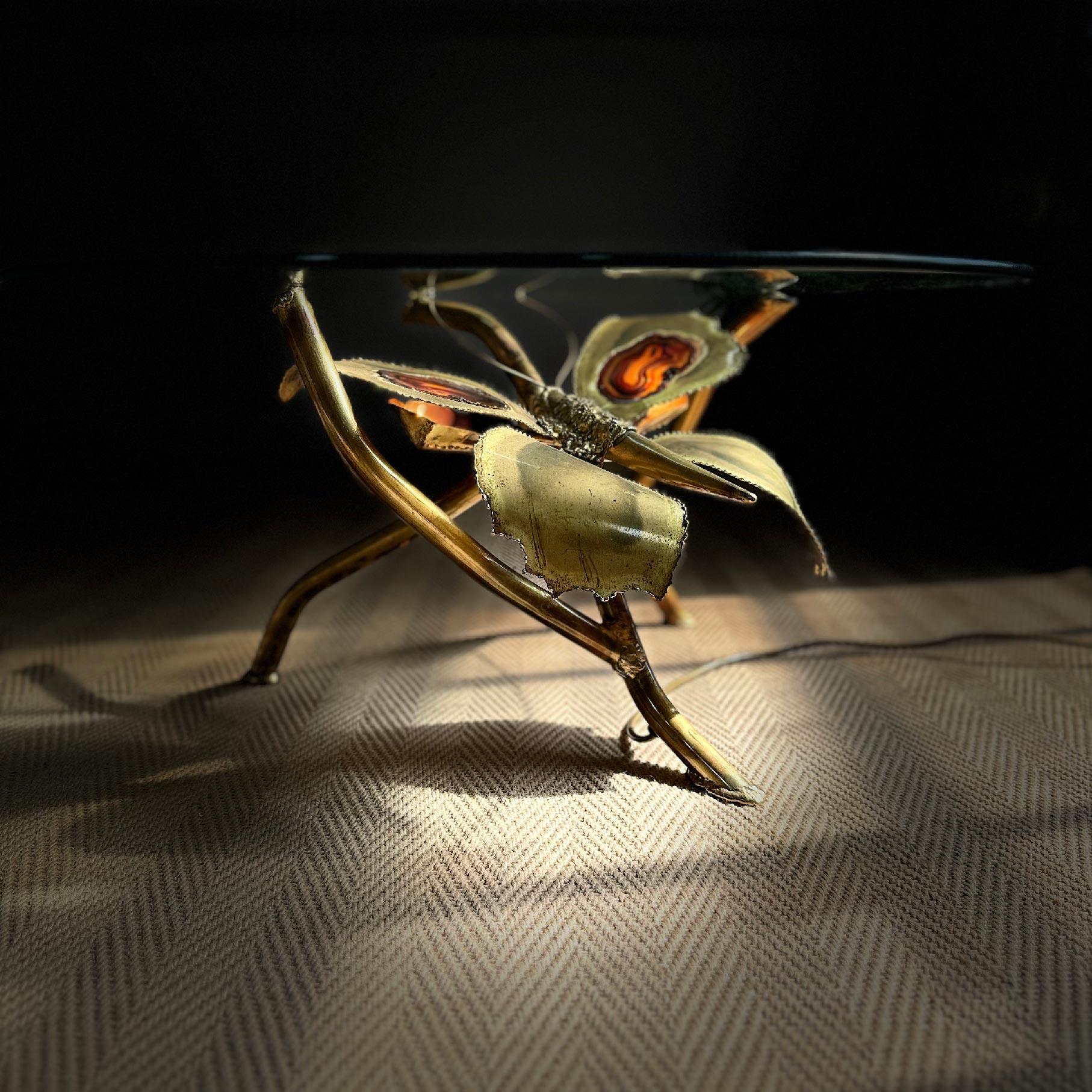 Jacques Duval Brasseur Illuminated Gold Butterfly Coffee Table For Sale 7
