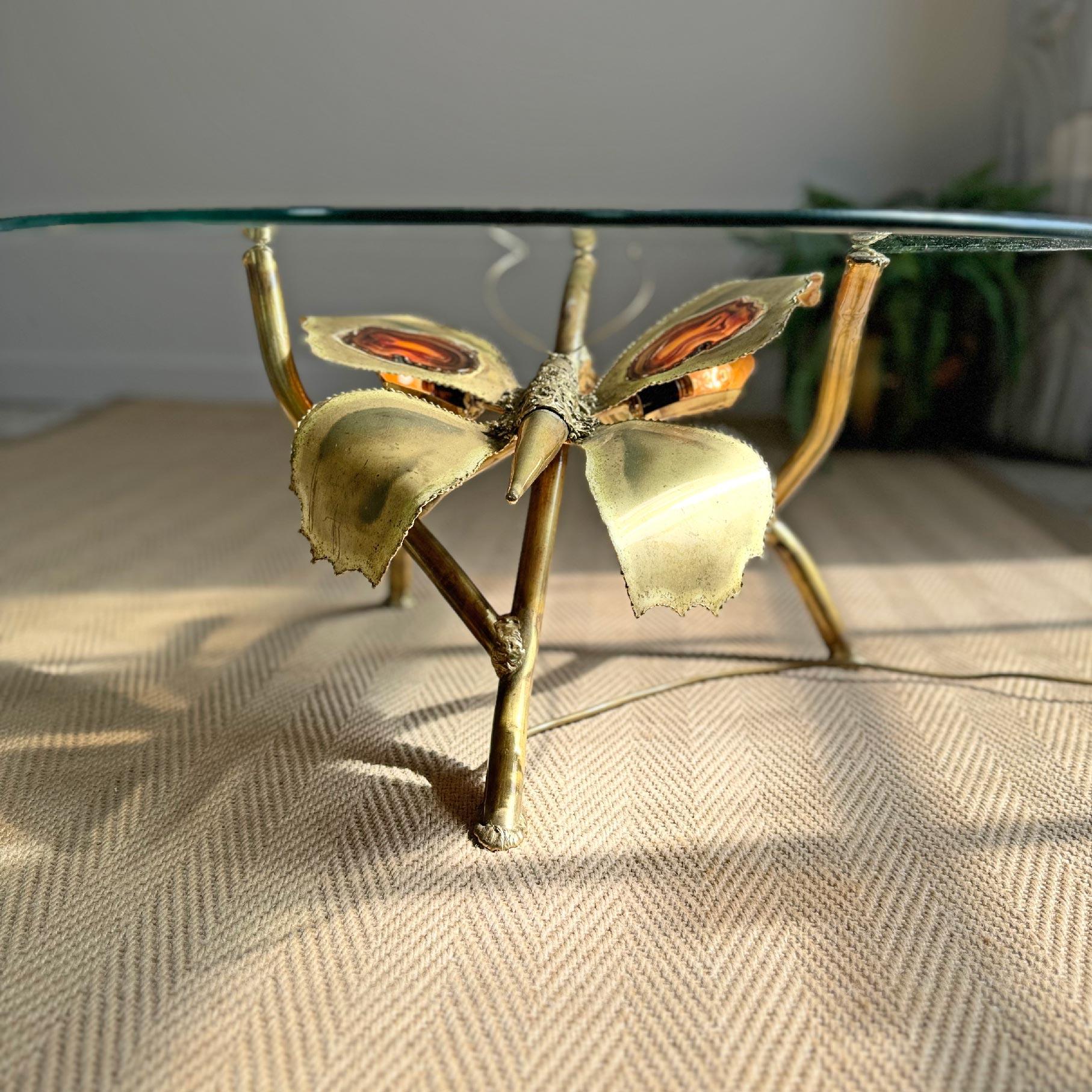 Jacques Duval Brasseur Illuminated Gold Butterfly Coffee Table For Sale 8
