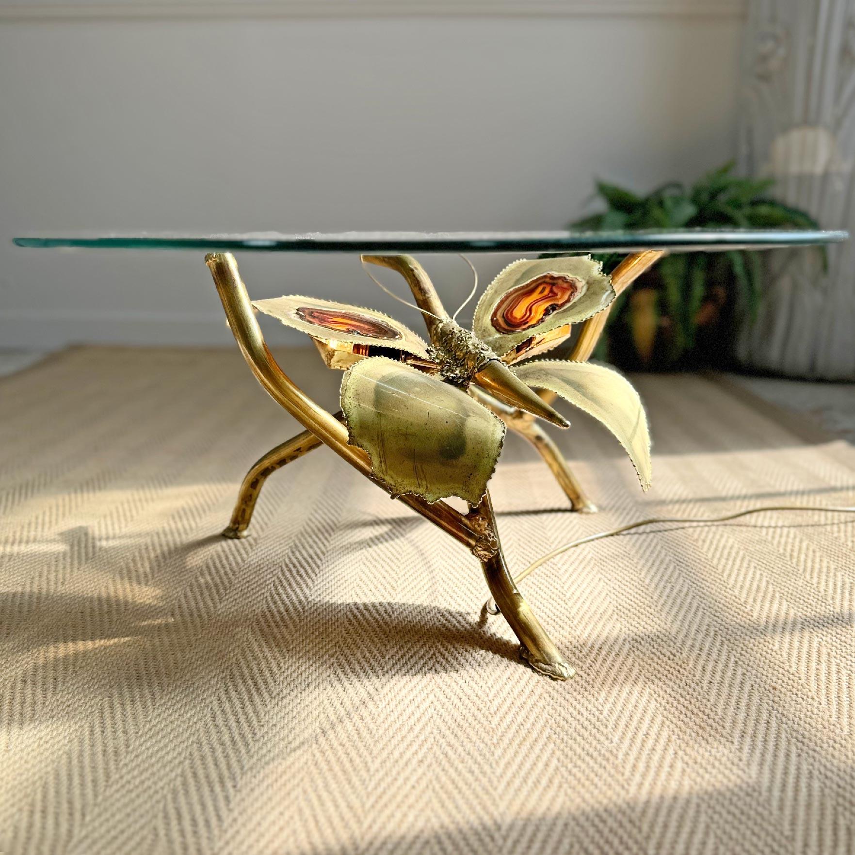 Jacques Duval Brasseur Illuminated Gold Butterfly Coffee Table For Sale 9