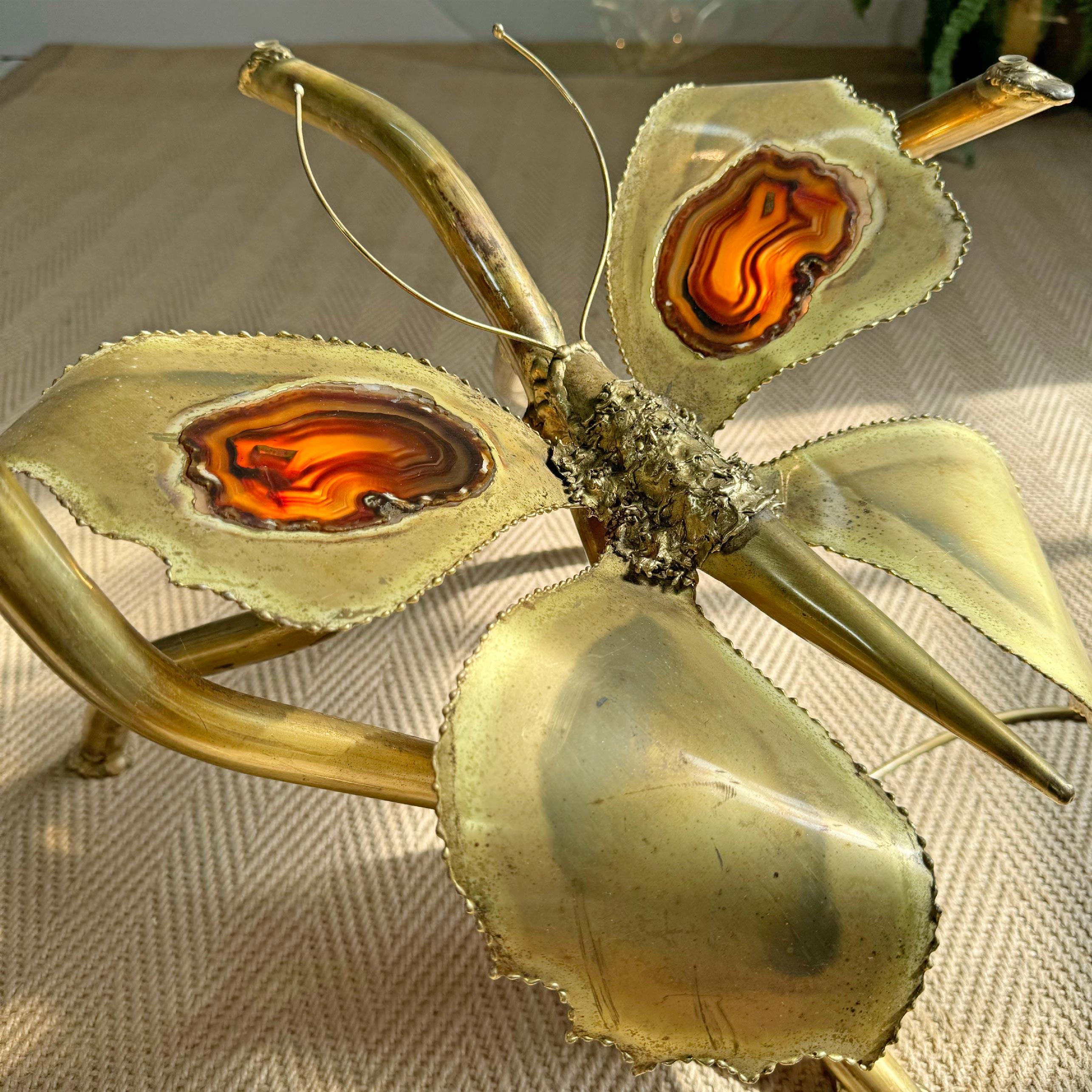 Brutalist Jacques Duval Brasseur Illuminated Gold Butterfly Coffee Table For Sale
