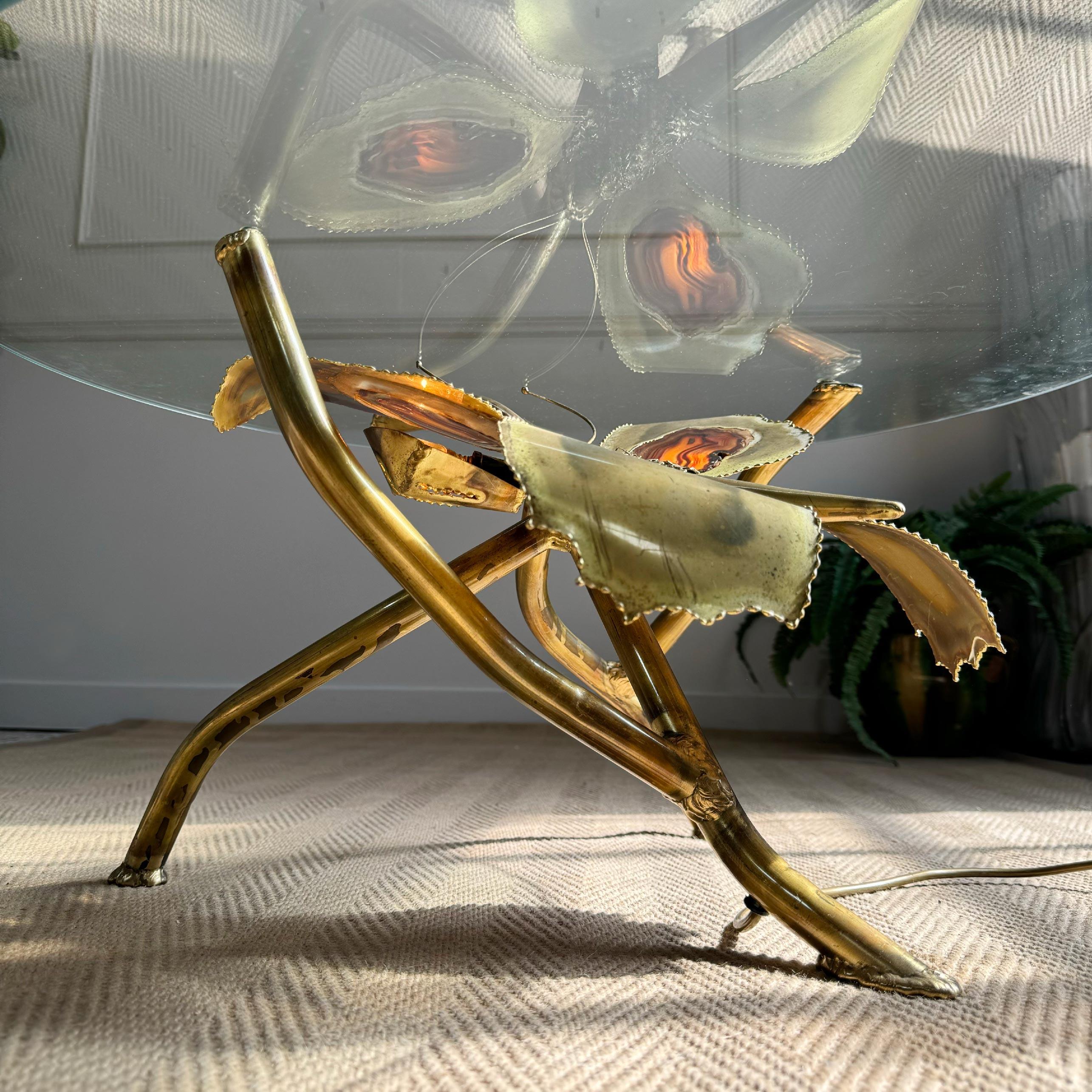French Jacques Duval Brasseur Illuminated Gold Butterfly Coffee Table For Sale