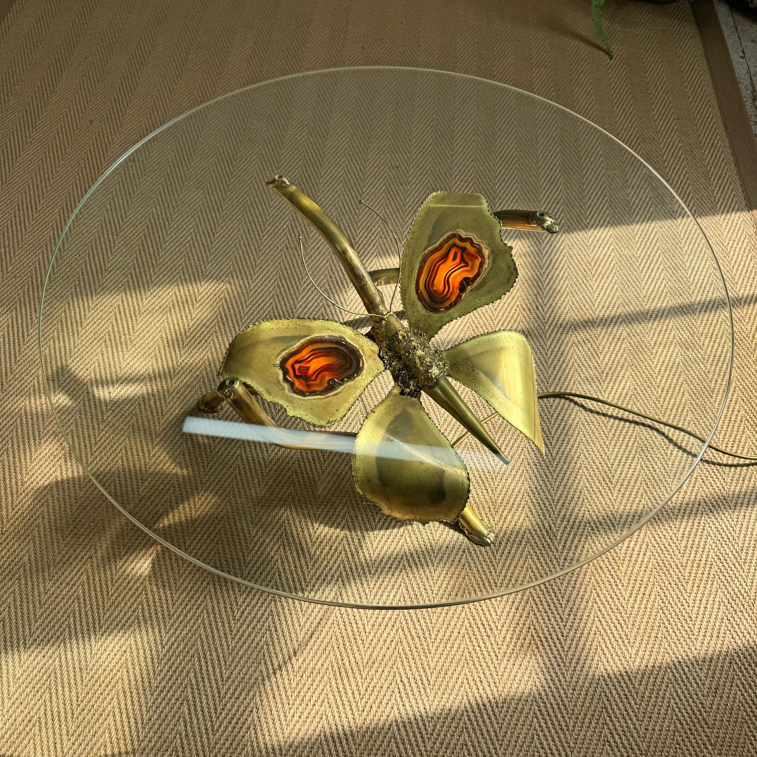 Jacques Duval Brasseur Illuminated Gold Butterfly Coffee Table In Good Condition For Sale In Hastings, GB