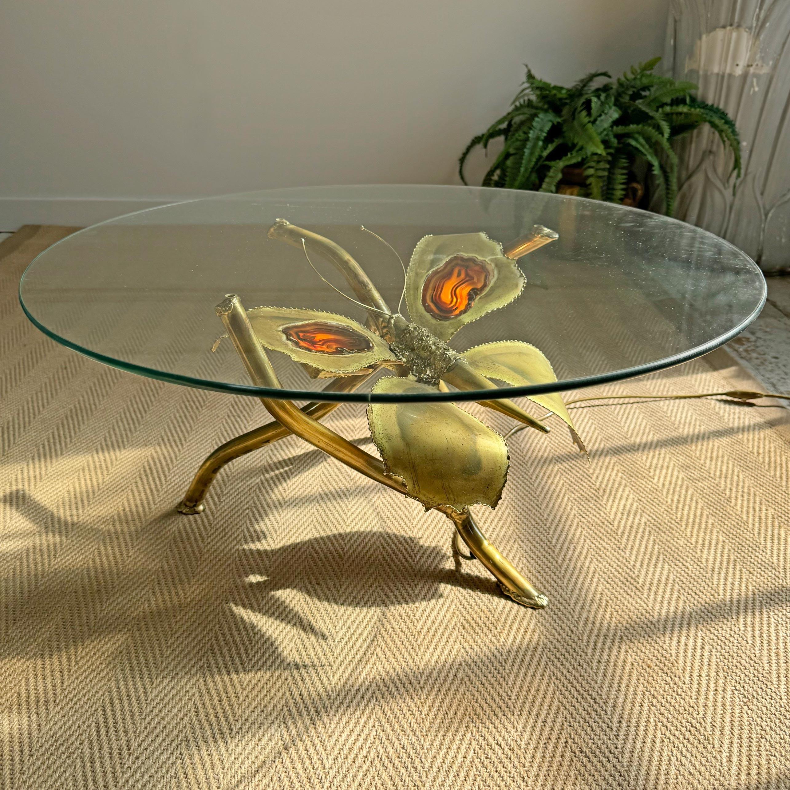 Jacques Duval Brasseur Illuminated Gold Butterfly Coffee Table For Sale 1