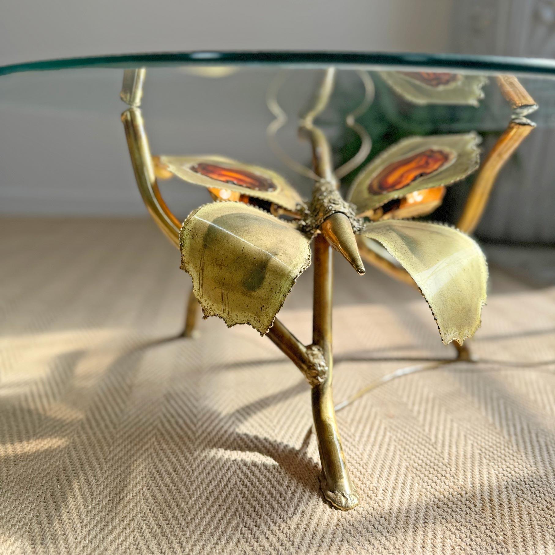 Jacques Duval Brasseur Illuminated Gold Butterfly Coffee Table For Sale 2