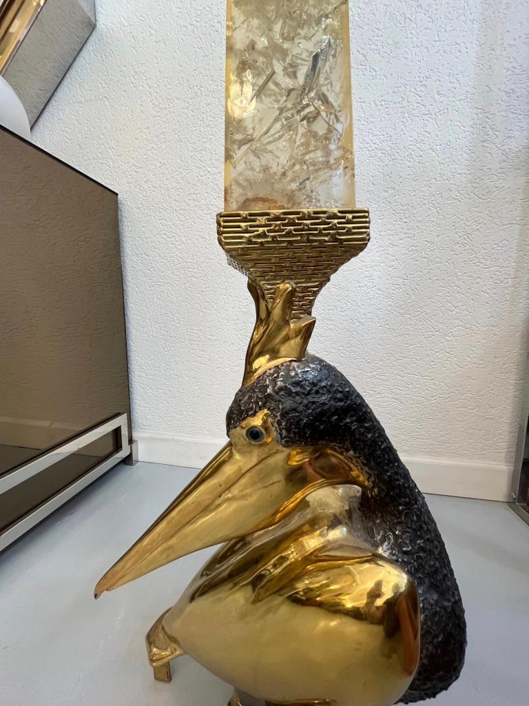 Late 20th Century Jacques Duval Brasseur Signed Brass Pelican Obelisk Planter, France, ca. 1970s For Sale