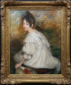 19th Century French Impressionist Oil Painting Portrait of Young Paris Beauty