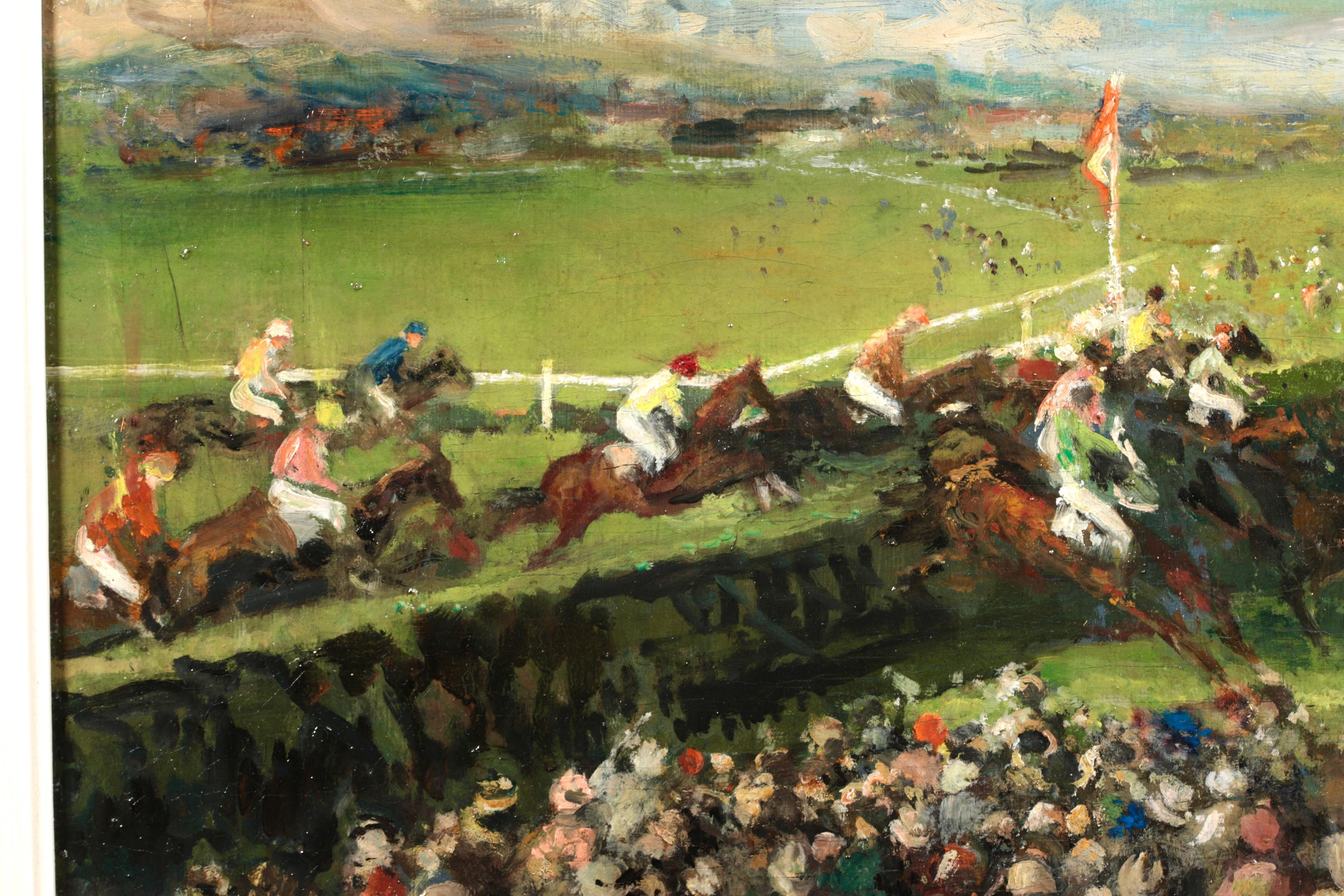 Bei den Rennen – Postimpressionistische Pferde und Figuren, Öl von Jacques-Emile Blanche (Post-Impressionismus), Painting, von Jacques Emile Blanche
