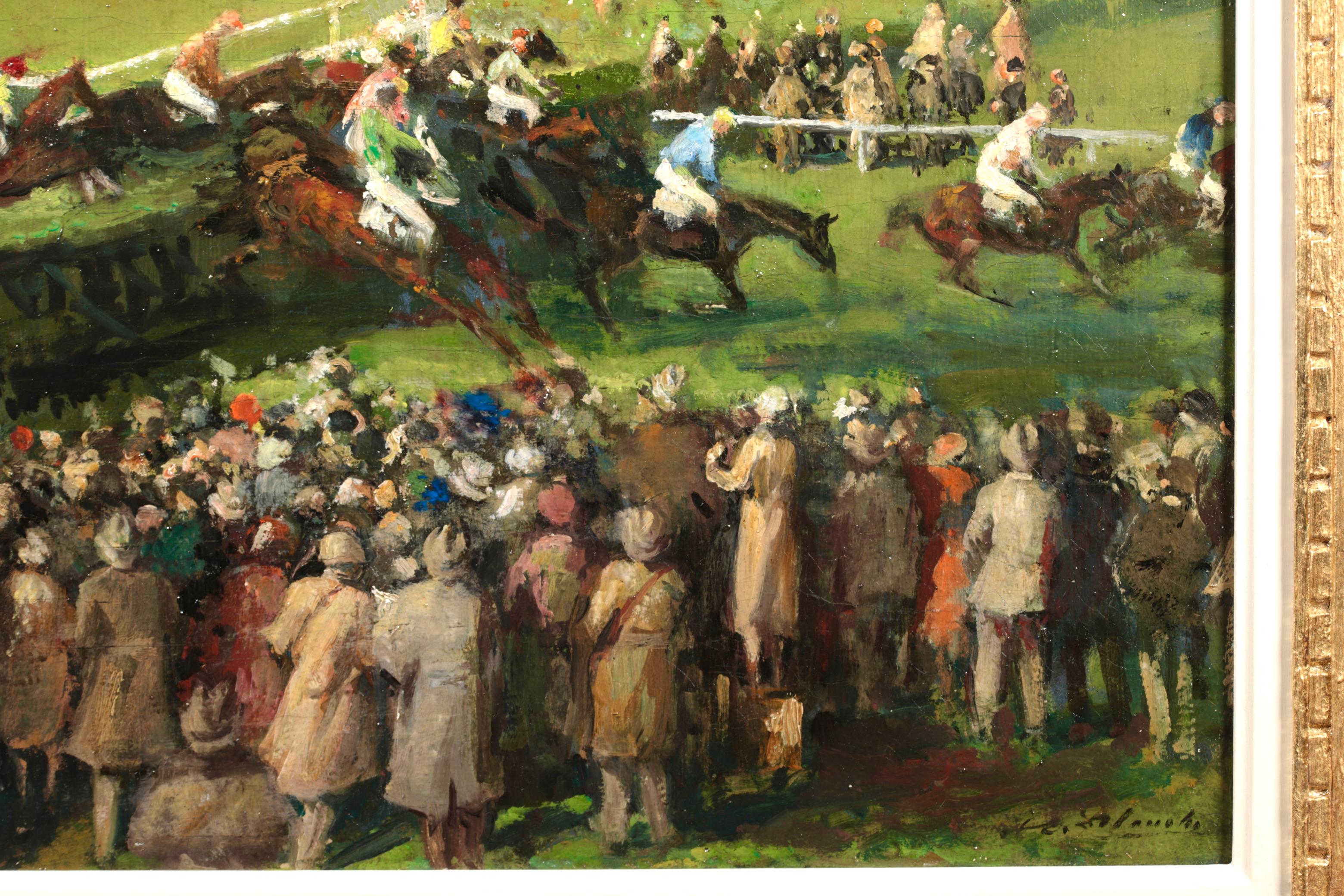 At the Races - Post Impressionist Horses & Figures Oil by Jacques-Emile Blanche For Sale 4