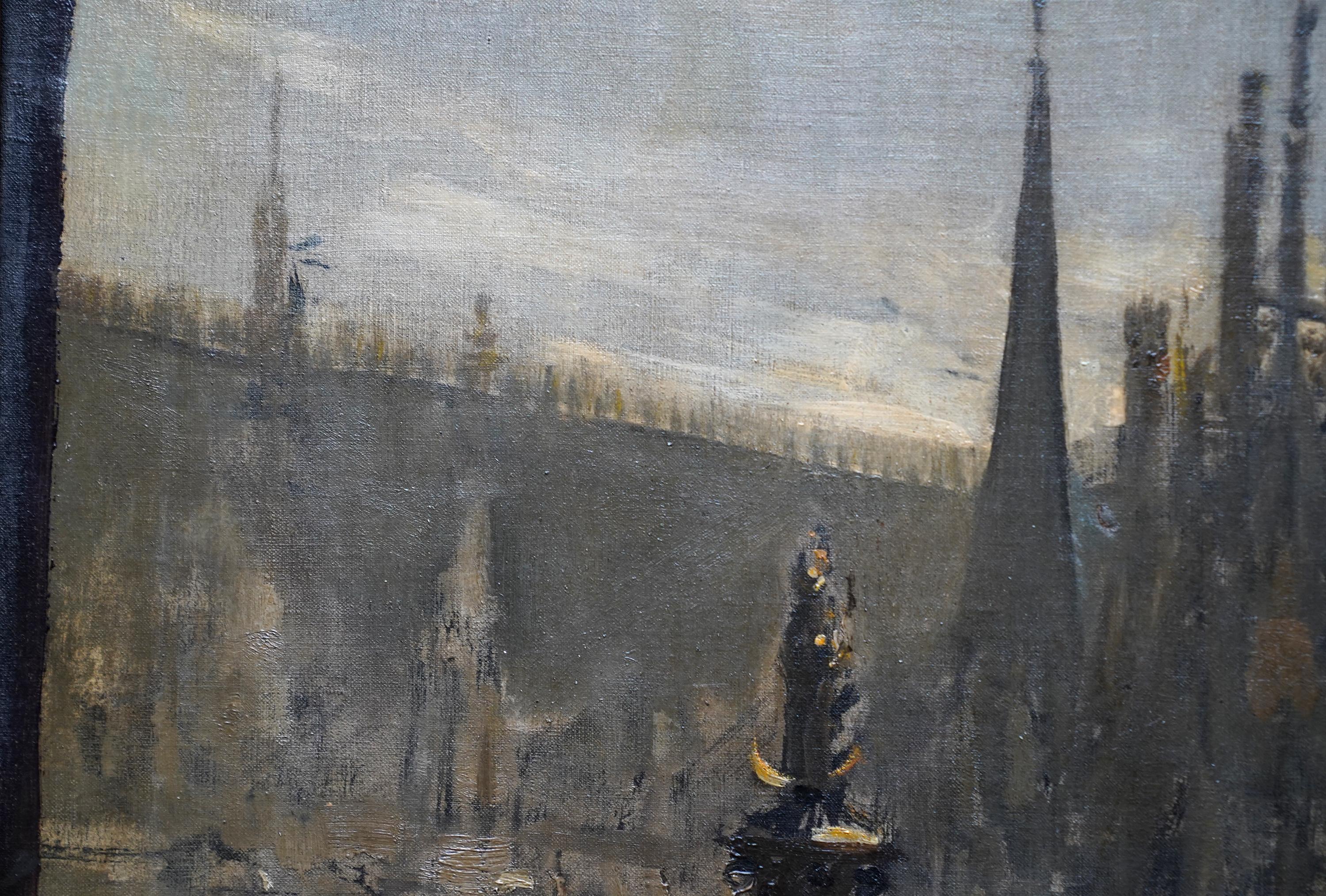 Festeggiamenti a Marienplatz, Monaco di Baviera, pittura ad olio francese del 1900, paesaggio cittadino in vendita 6