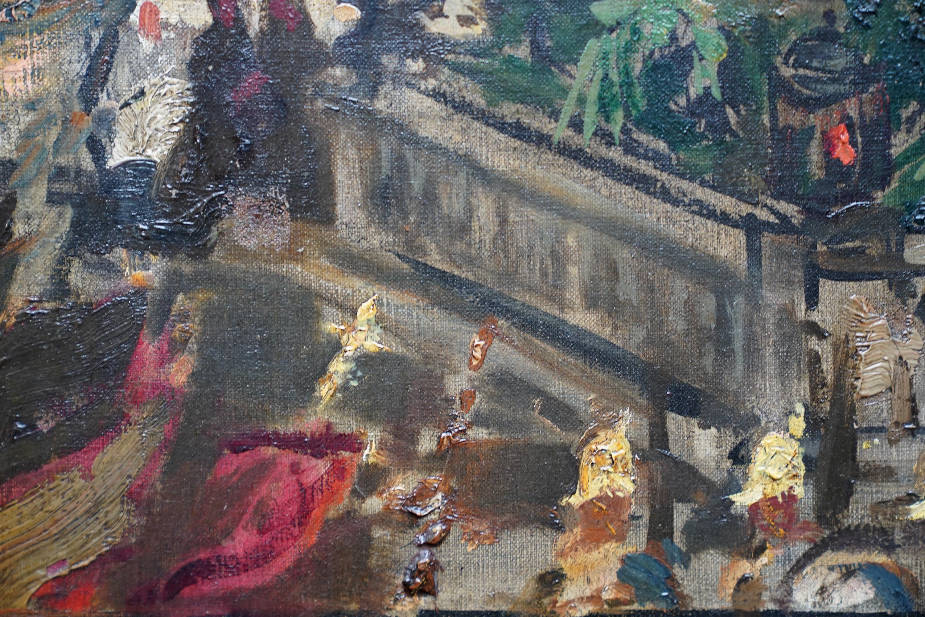 Festeggiamenti a Marienplatz, Monaco di Baviera, pittura ad olio francese del 1900, paesaggio cittadino in vendita 2